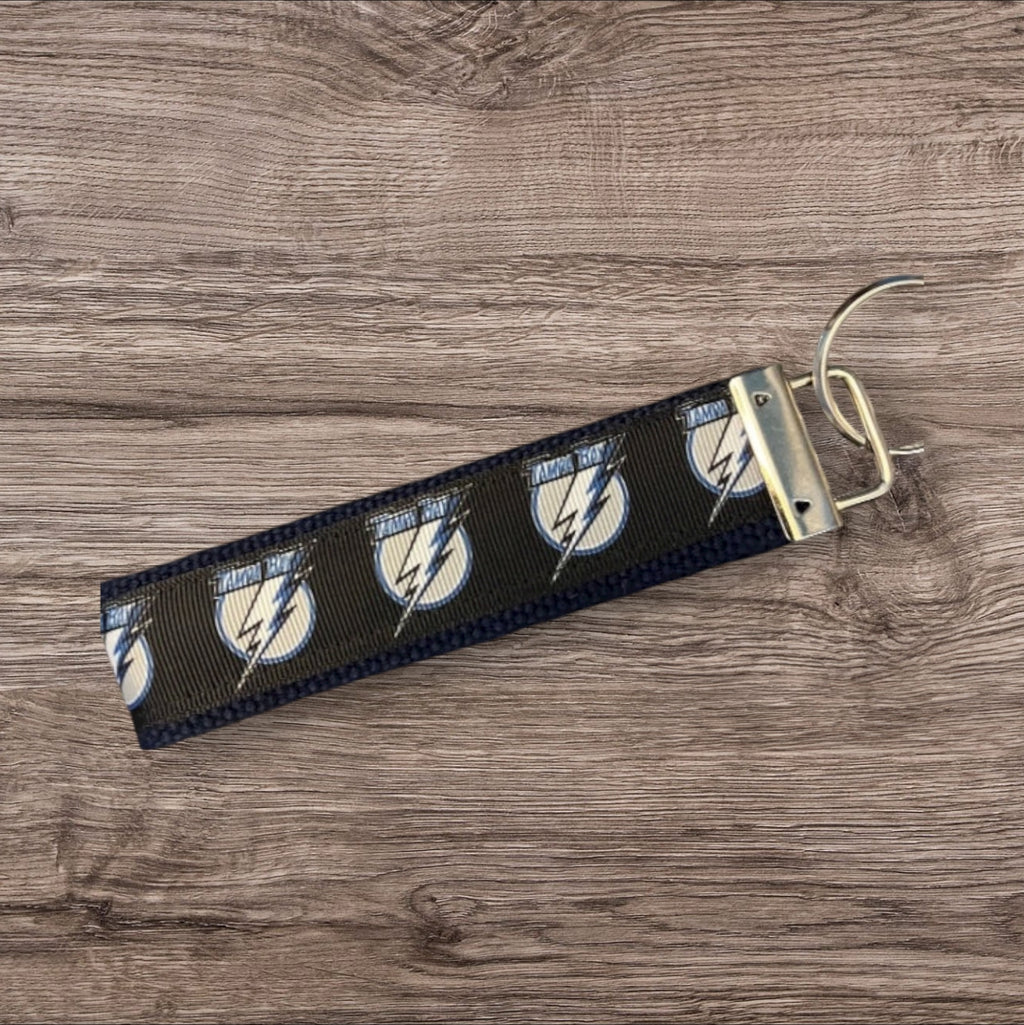 Personalized Tampa Bay Lightning Hockey Inspired Key Fob / Wristlet  -  2 sizes available  -  Ebroidery Available