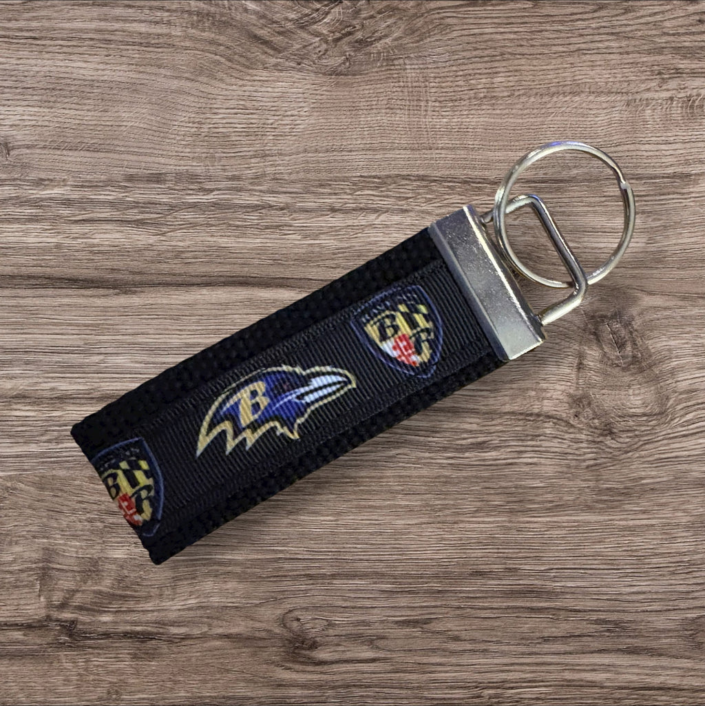 Baltimore Raven’s inspired Personalized  Key Fob wristlet  - 2 sizes available   FREE  personalization embroidery -  Football