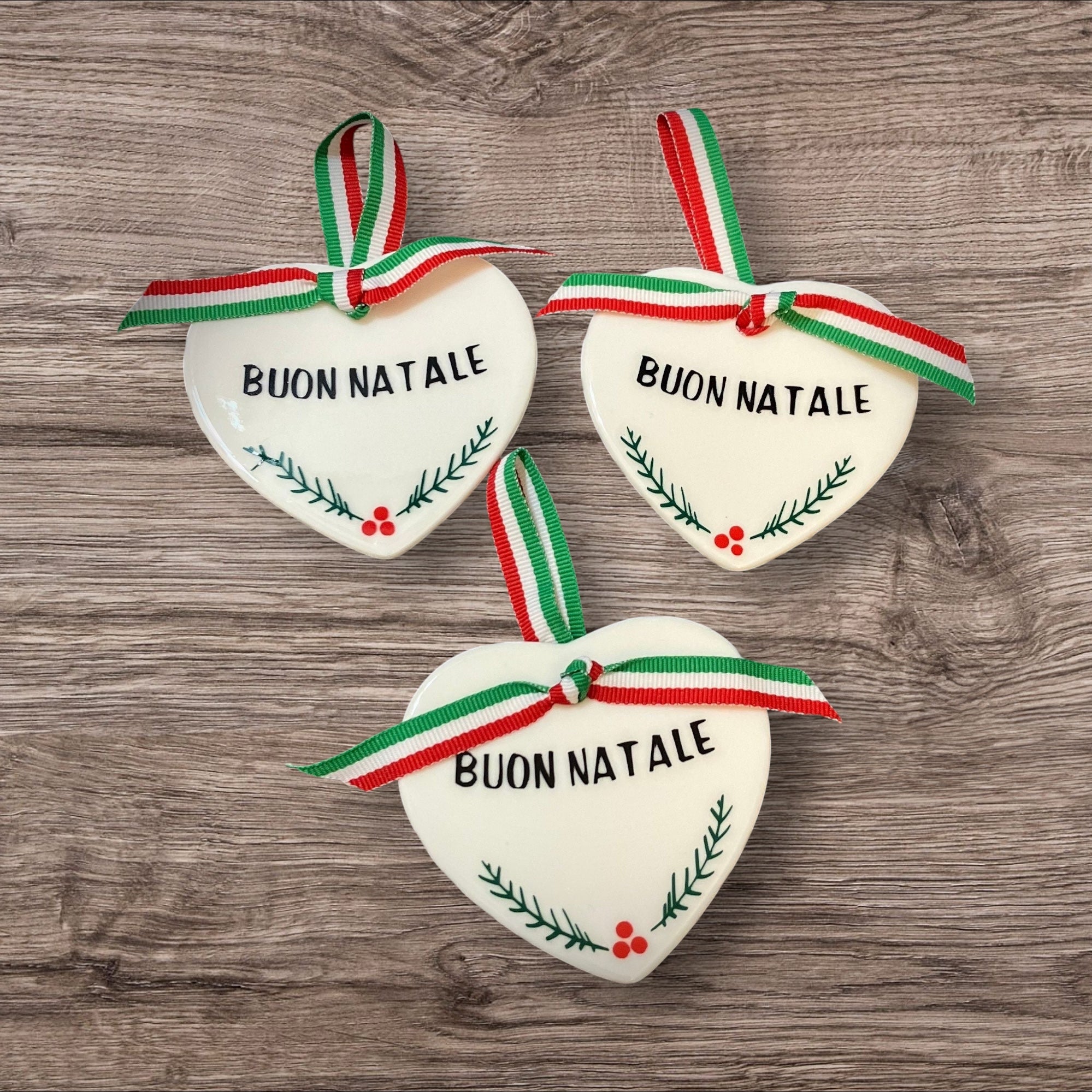 Buon Natale Ceramic Heart Ornament: Italian Christmas, Personalized 2025
