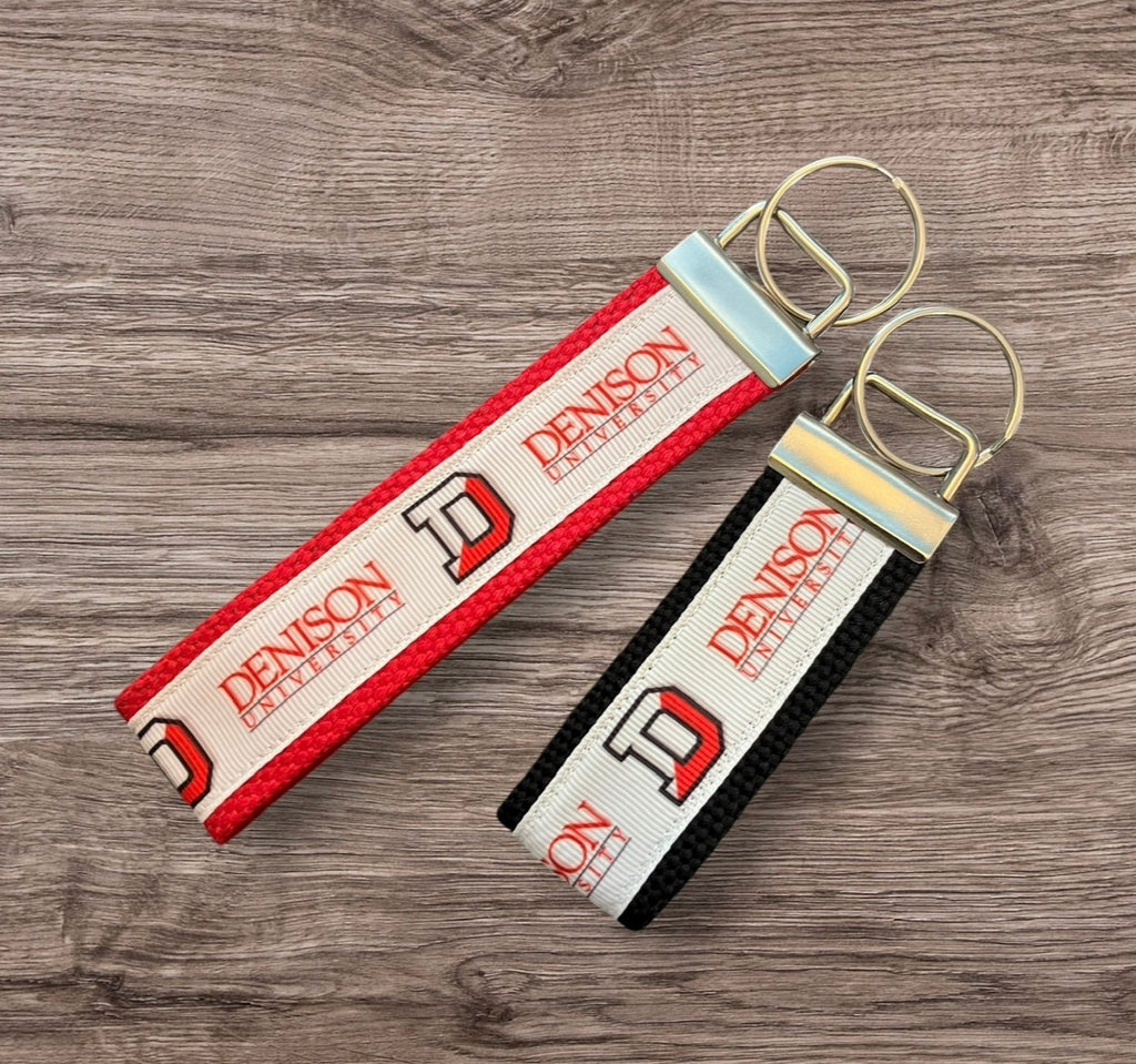 Personalized College / University  Inspired Keychain, key fob, luggage, alumni, merch  - Denison University 2 sizes available  ** Free Embroidery**