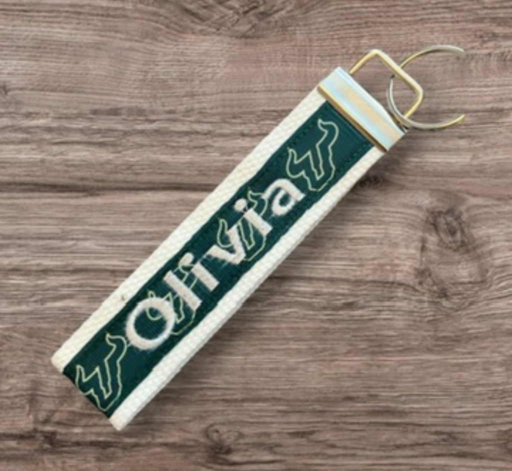 Personalized College / University  Inspired Keychain, key fob, luggage, alumni, merch  - University of South Florida - 2 sizes available  ** Free Embroidery**