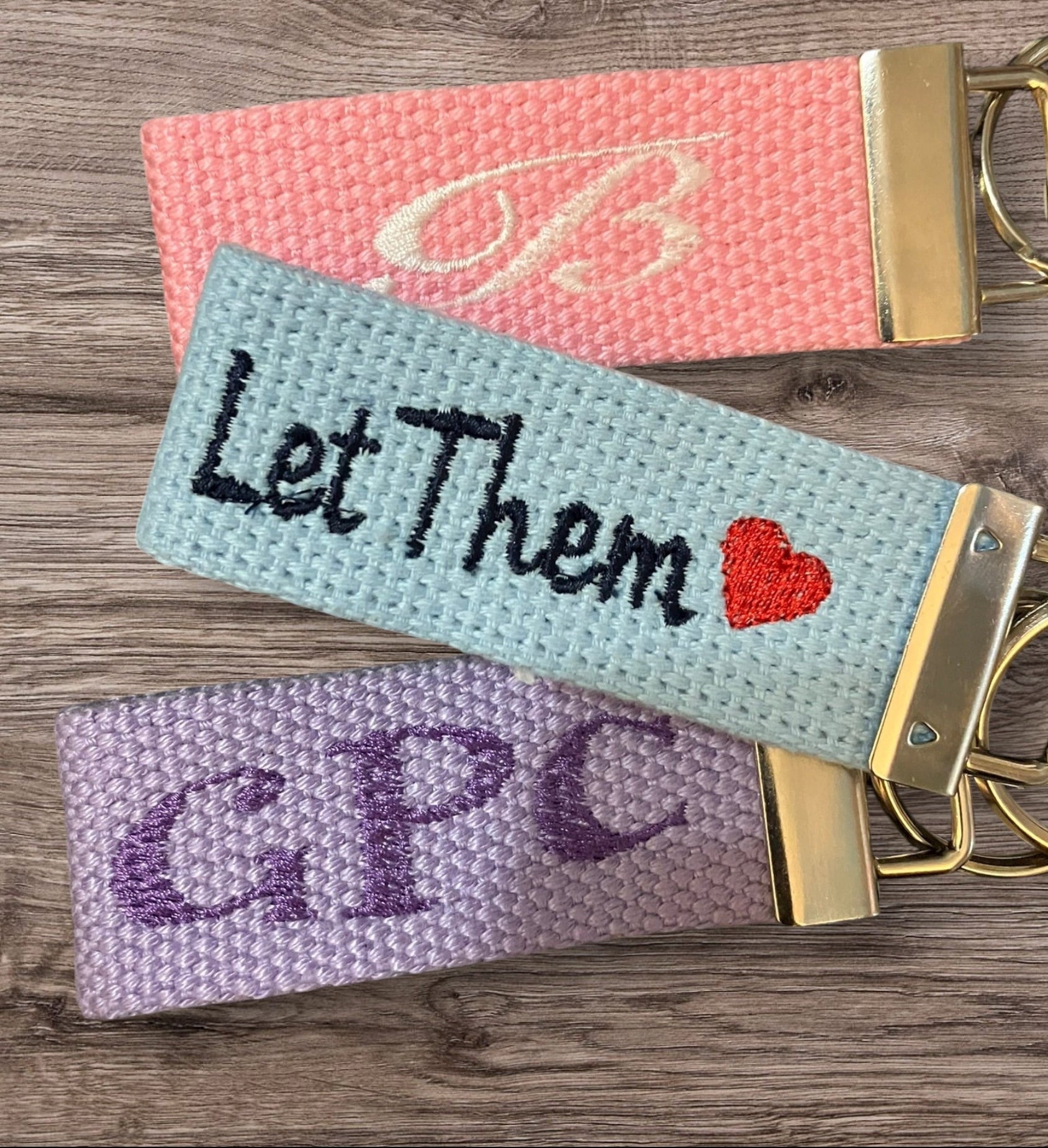 Let Them inspired Personalized & Customized embroidered Key Fob or Wristlet - 2 sizes available  ***Many colors and fonts  to choose from***