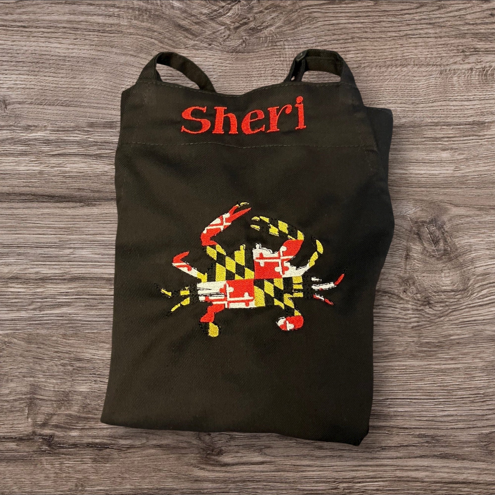 Personalized Maryland Flag Crab Apron: Adjustable Twill Apron