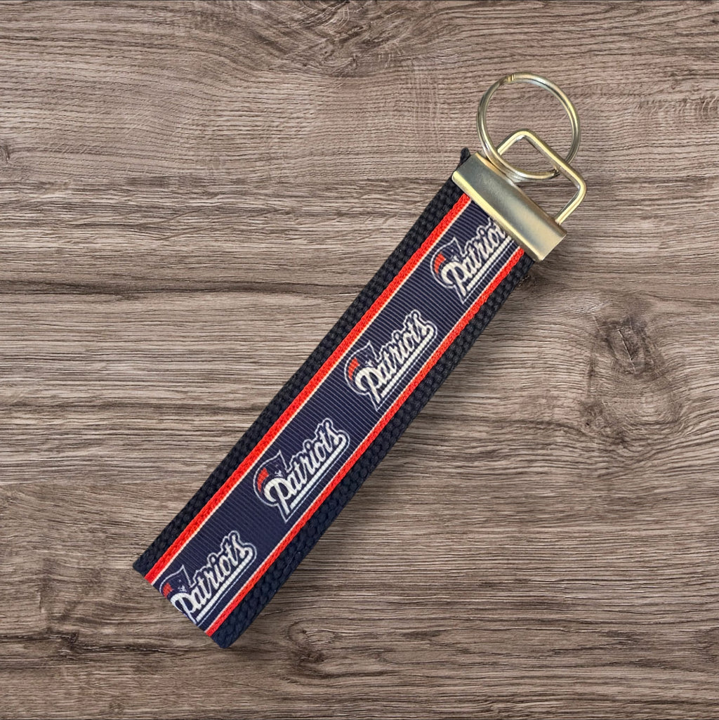 New England Patriots inspired Personalized  Key Fob wristlet  - 2 sizes available   FREE  personalization embroidery -  Football