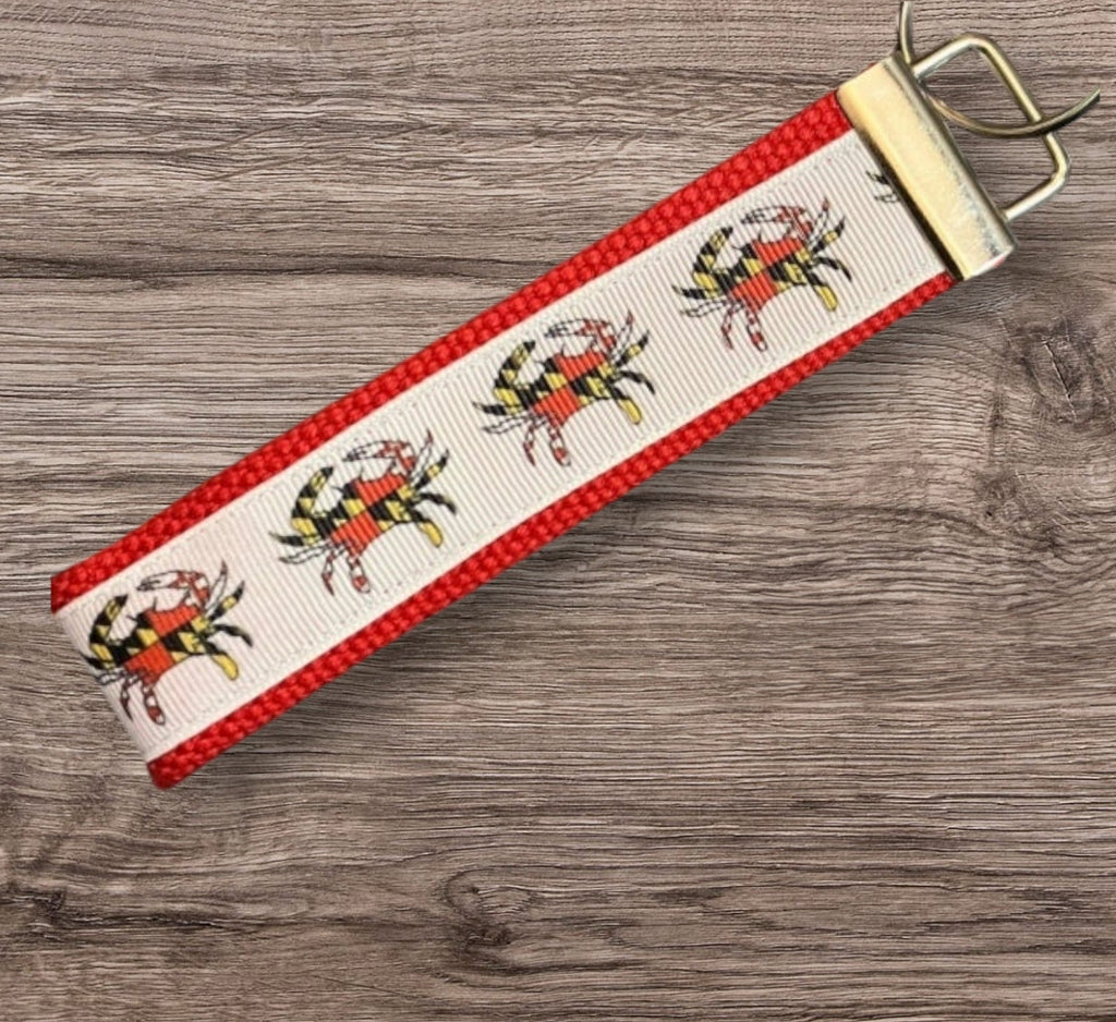 Personalized Maryland Flag Crab inspired Key Fob or Wristlet - 2 sizes available ** Free Embroidery Available**