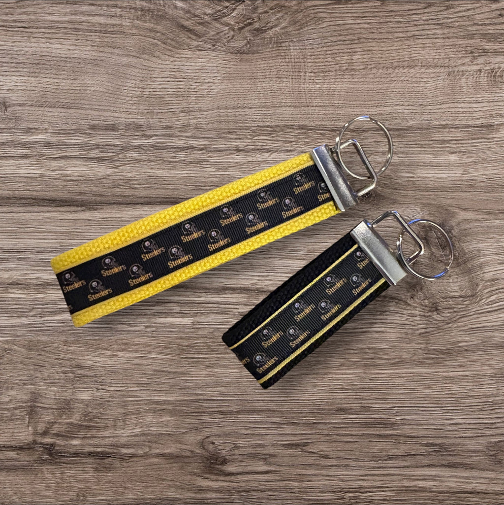 Pittsburgh Steelers inspired Personalized  Key Fob wristlet  - 2 sizes available   FREE  personalization embroidery -  Football