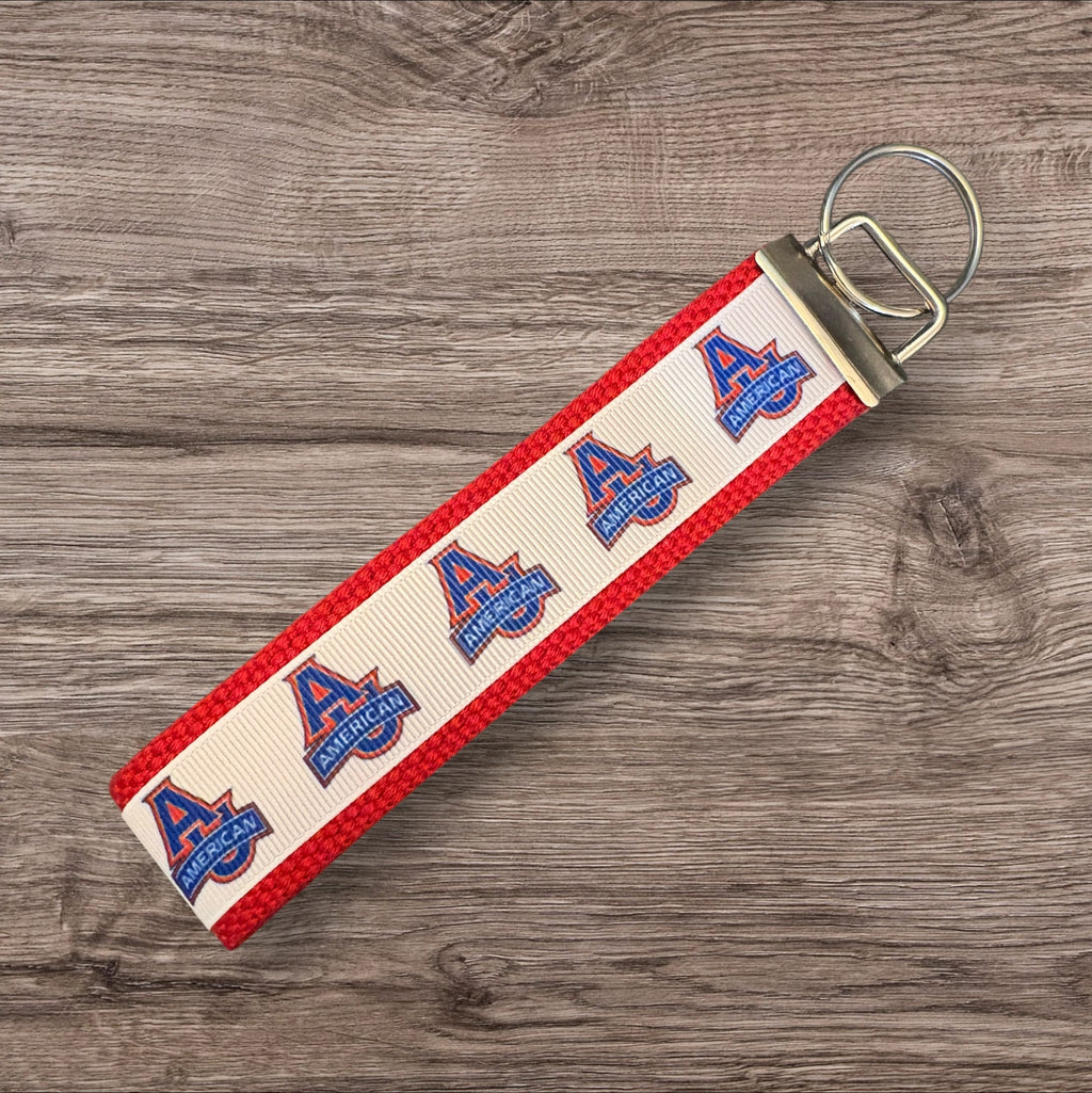 Personalized College / University inspired Key Fob  or  Wristlet American University - 2 sizes available  ** Free Embroidery Available**