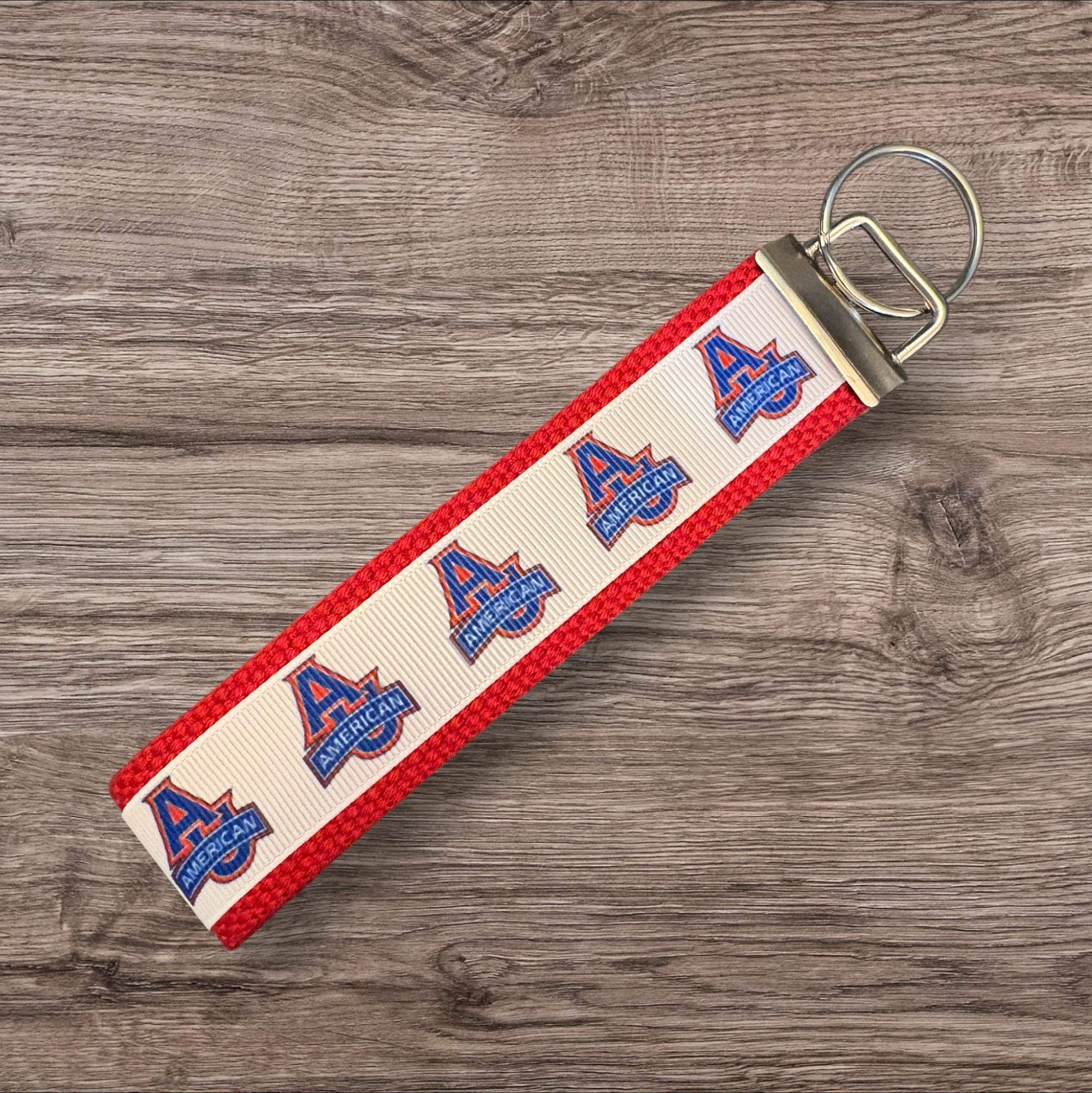 Personalized College / University inspired Key Fob  or  Wristlet American University - 2 sizes available  ** Free Embroidery Available**