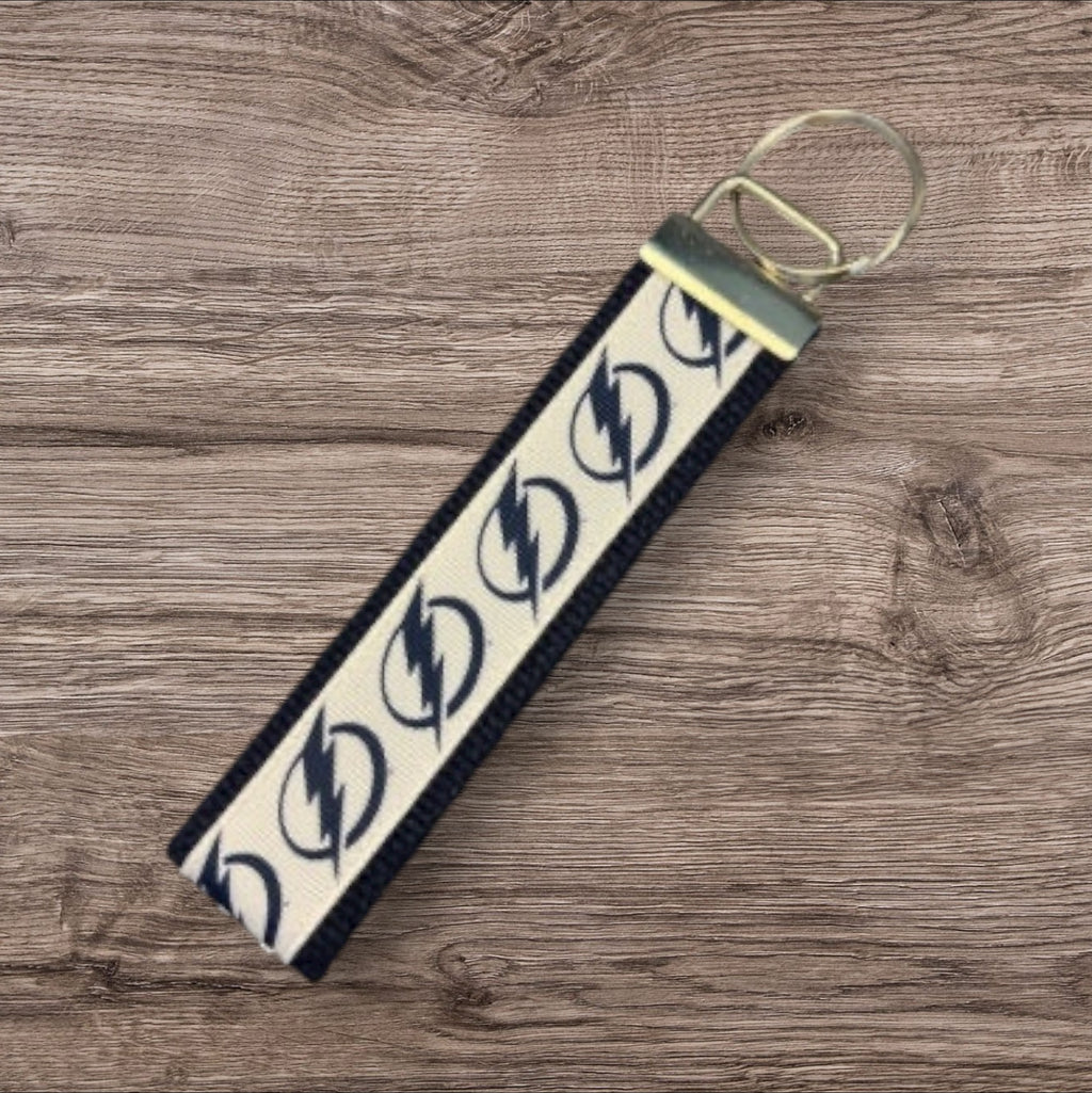 Personalized Tampa Bay Lightning Hockey Inspired Key Fob / Wristlet  -  2 sizes available  -  Ebroidery Available