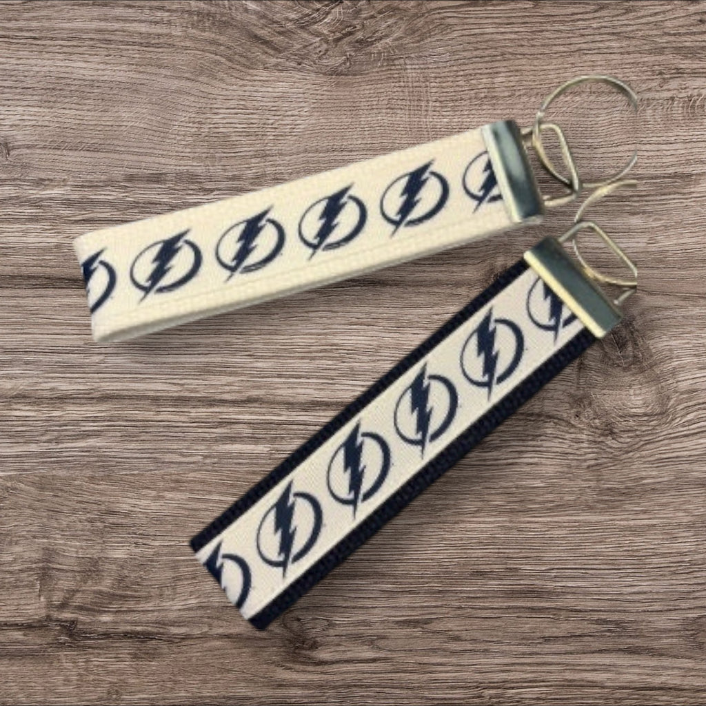 Personalized Tampa Bay Lightning Hockey Inspired Key Fob / Wristlet  -  2 sizes available  -  Ebroidery Available