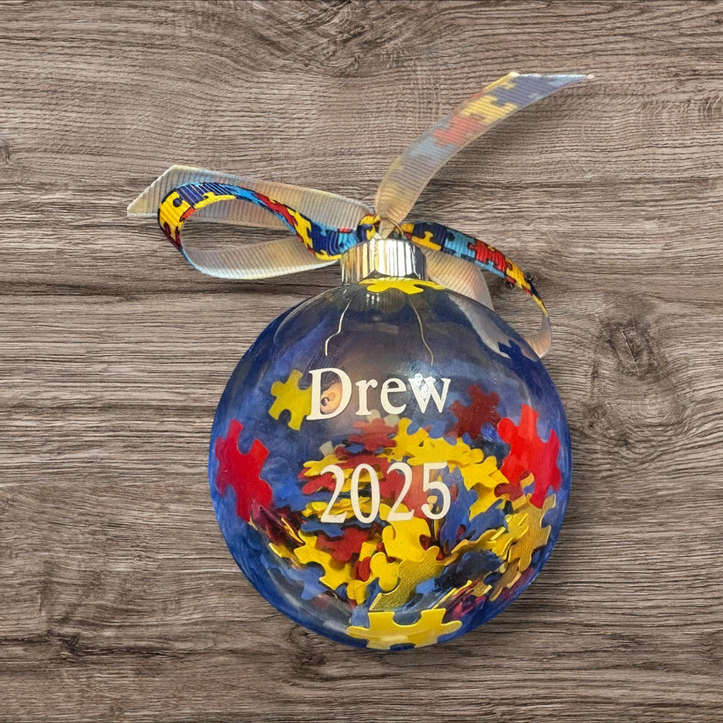 Autism Awareness Puzzle Piece 2025 Christmas Ornament | Personalized | Available in glass or plastic