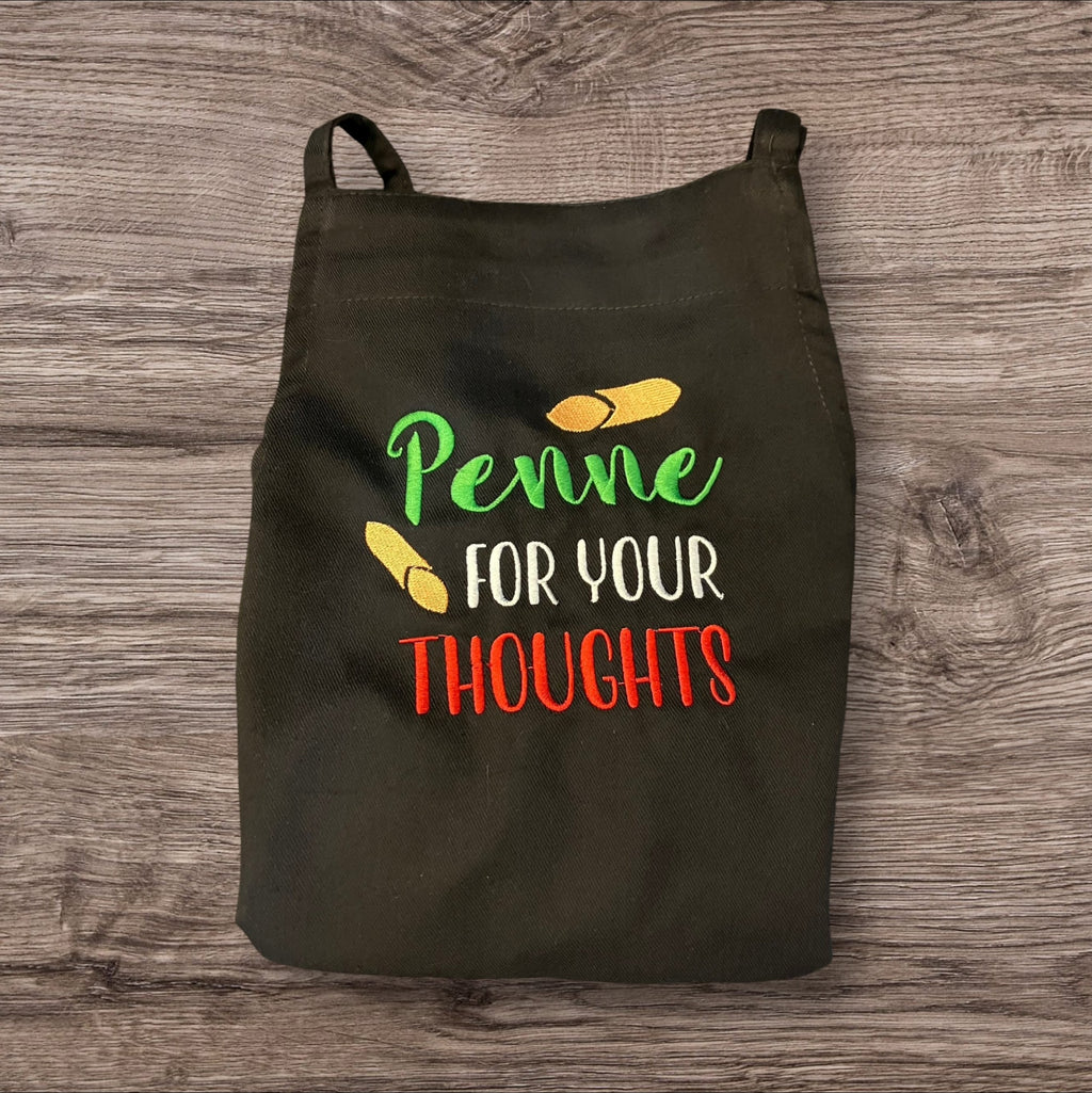 Personalized Embroidered Apron: Penne For Your Thoughts, Italian Funny Apron