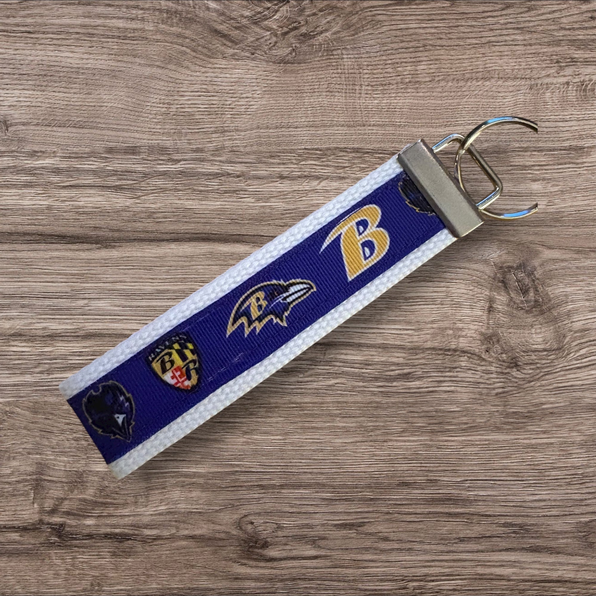 Baltimore Raven’s inspired Personalized  Key Fob wristlet  - 2 sizes available   FREE  personalization embroidery -  Football