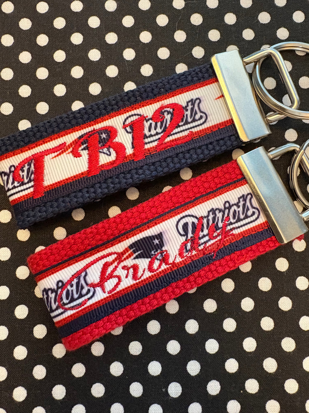 New England Patriots inspired Personalized  Key Fob wristlet  - 2 sizes available   FREE  personalization embroidery -  Football