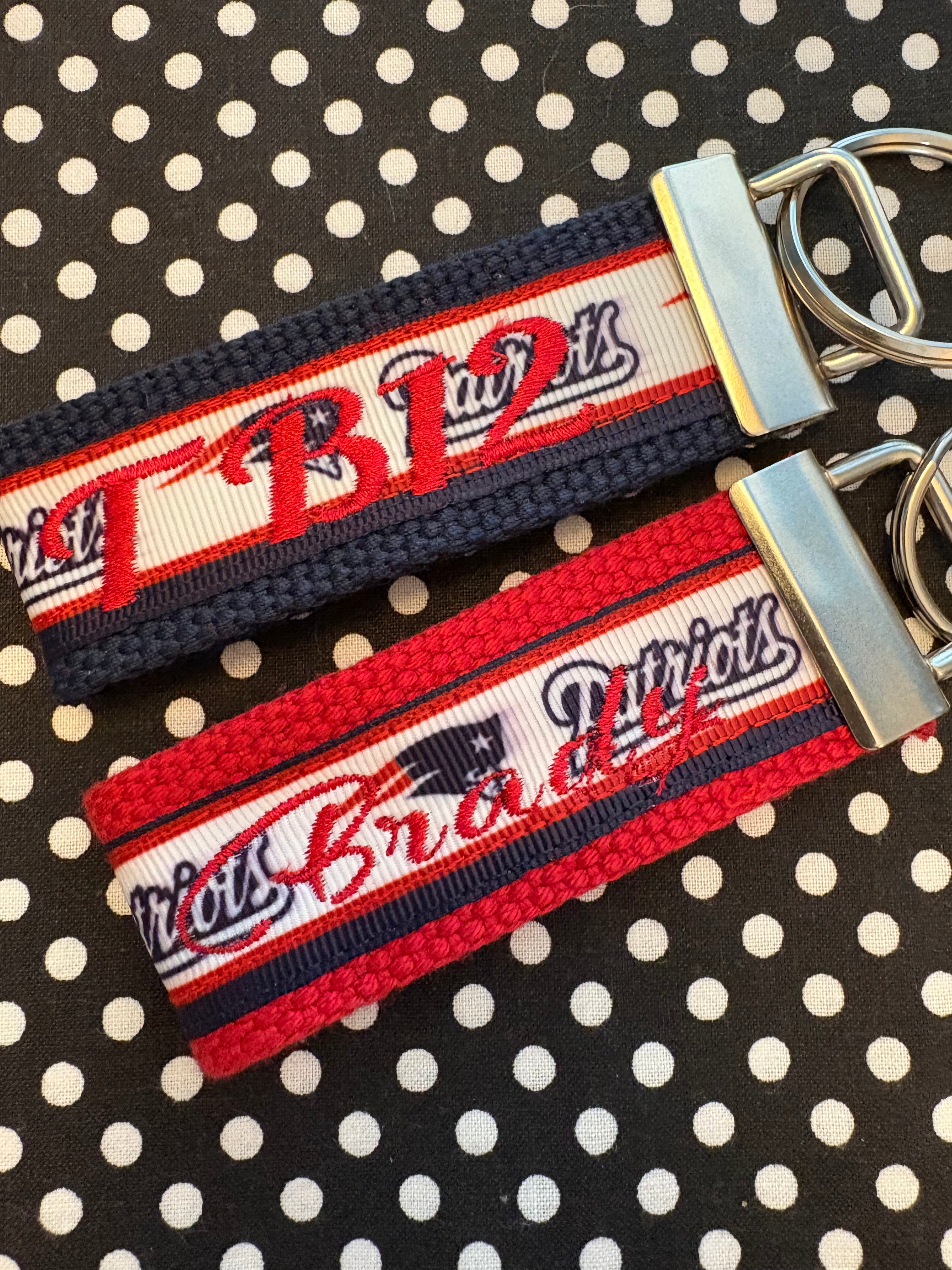 New England Patriots inspired Personalized  Key Fob wristlet  - 2 sizes available   FREE  personalization embroidery -  Football