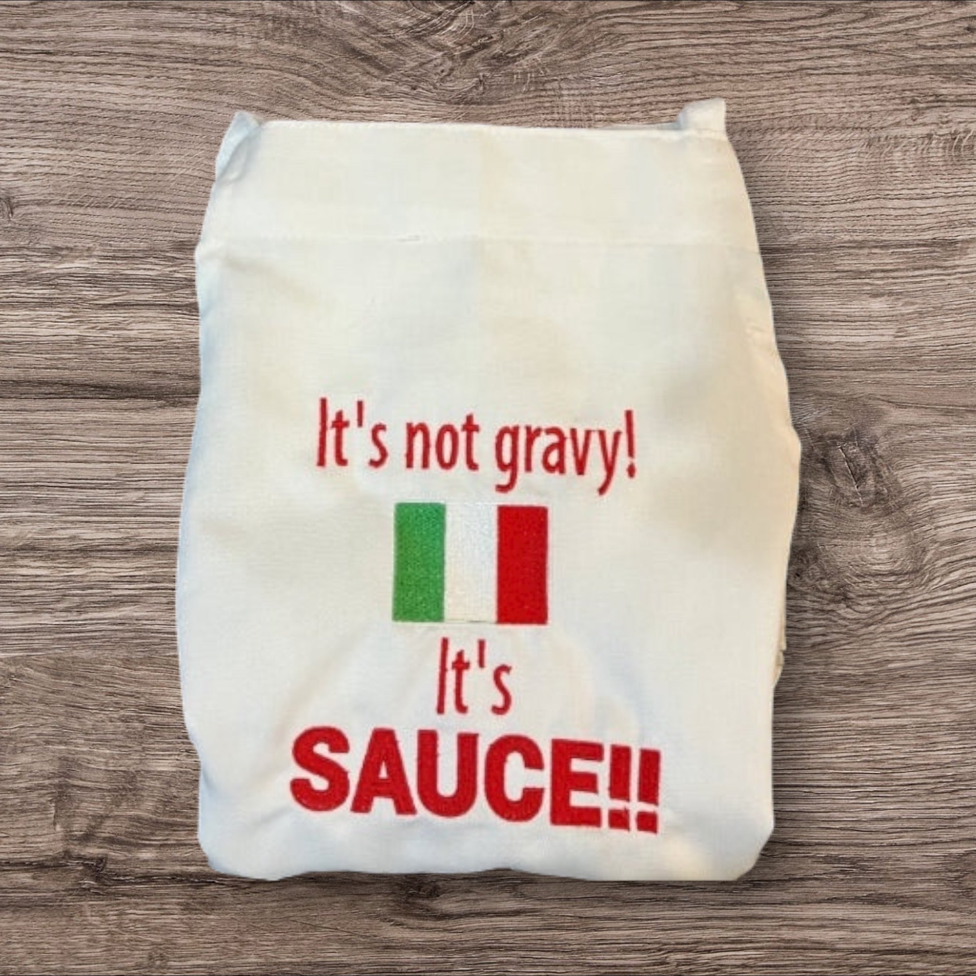 Italian Flag It’s Not Gravy, it’s Sauce - Embroidered FUNNY Aprons - FREE Personalization - adjustable -  2 colors Sauce or Gravy Debate