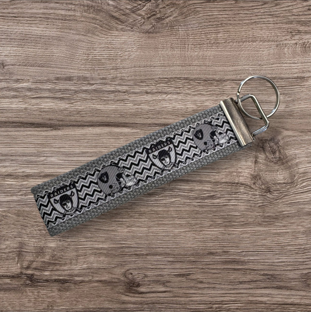 Oakland Raiders inspired Personalized  Key Fob wristlet  - 2 sizes available   FREE  personalization embroidery -  Football
