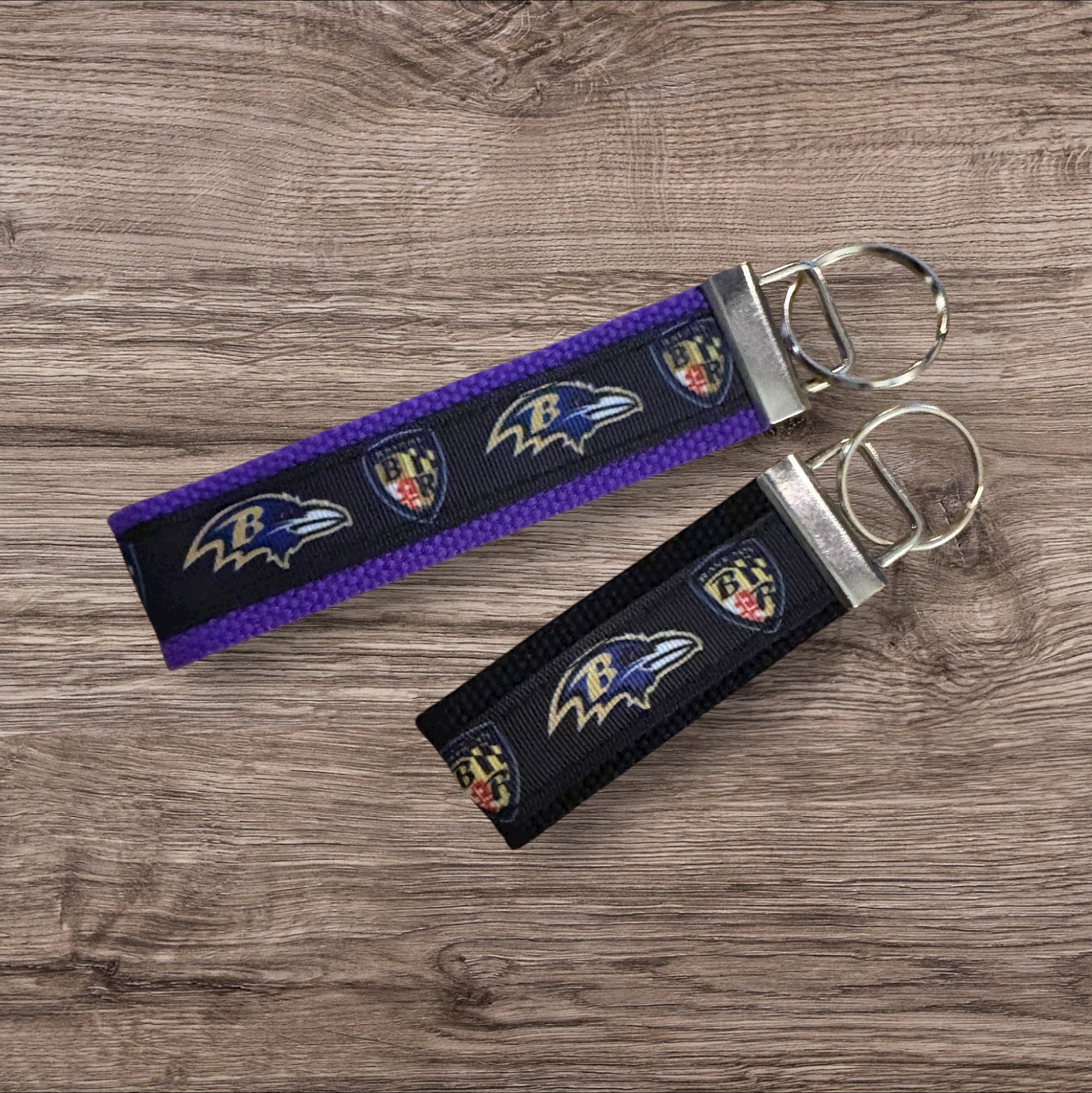 Baltimore Raven’s inspired Personalized  Key Fob wristlet  - 2 sizes available   FREE  personalization embroidery -  Football