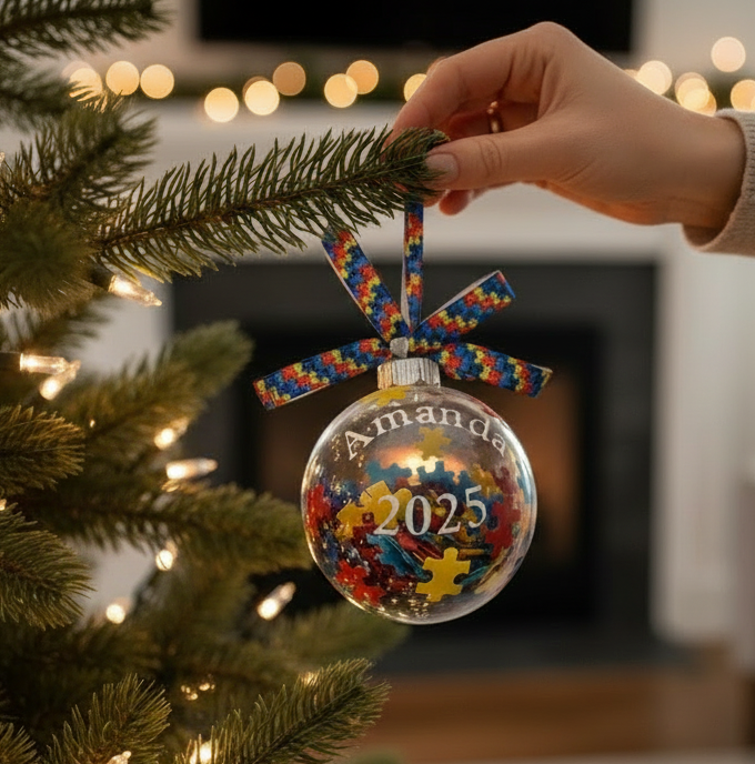 Autism Awareness Puzzle Piece 2025 Christmas Ornament | Personalized | Available in glass or plastic