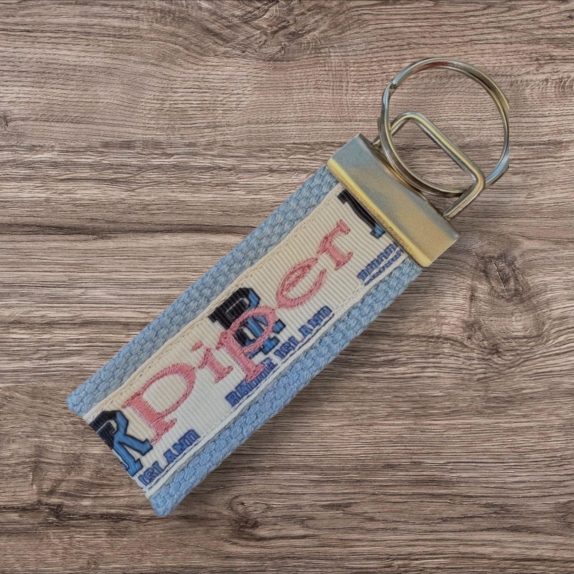 Personalized College / University  Inspired Keychain, key fob, luggage, alumni, merch  - University of Rhode Island -  2 sizes available  ** Free Embroidery**