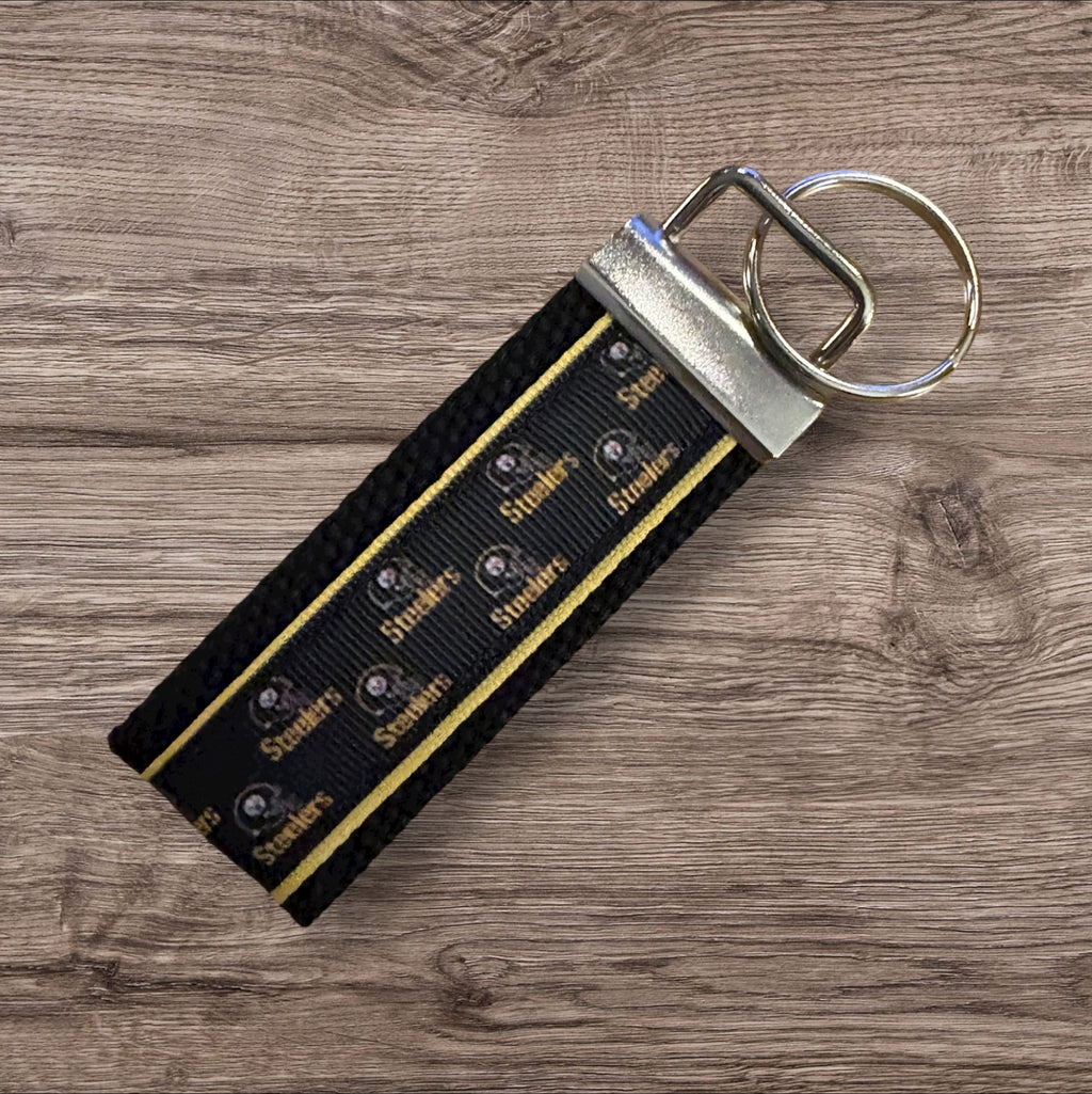 Pittsburgh Steelers inspired Personalized  Key Fob wristlet  - 2 sizes available   FREE  personalization embroidery -  Football