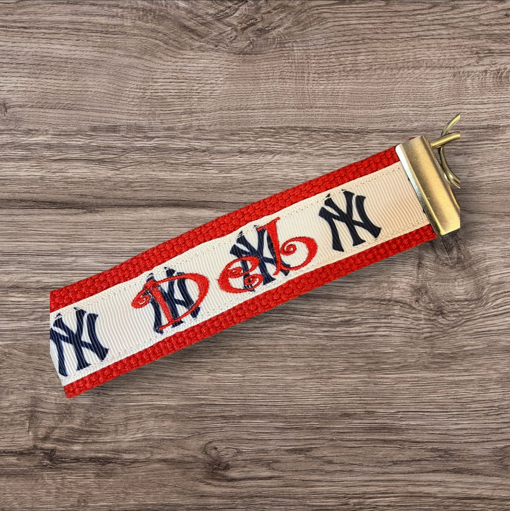 Personalized New York Yankees Inspired Baseball Key Fob or Wristlet: Embroidered Gift