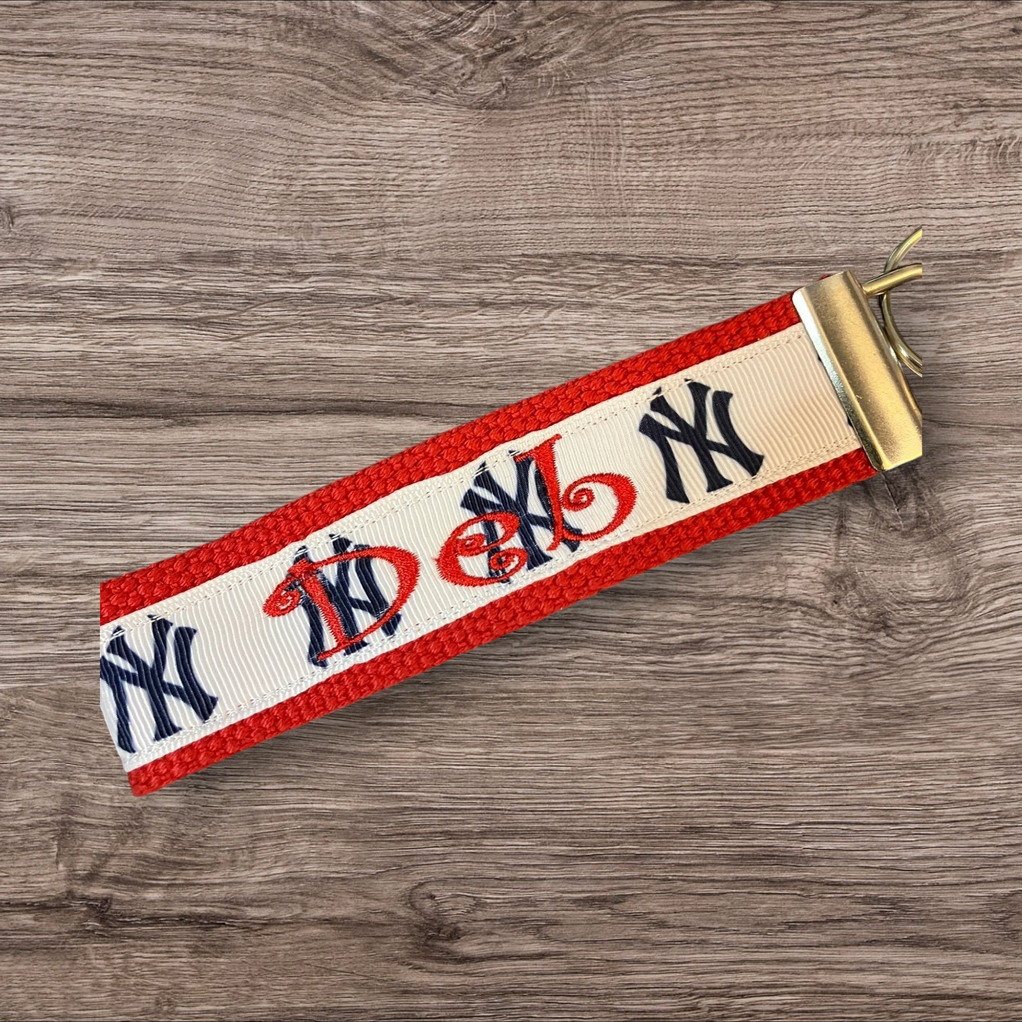 Personalized New York Yankees Inspired Baseball Key Fob or Wristlet: Embroidered Gift