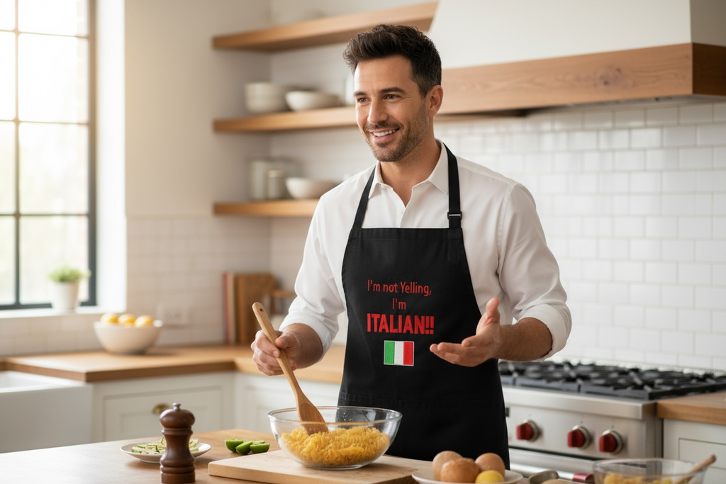 Personalized Italian Embroidered Apron: Funny Italian Gift -  I'm not yelling, I'm Italian - personalized aprons