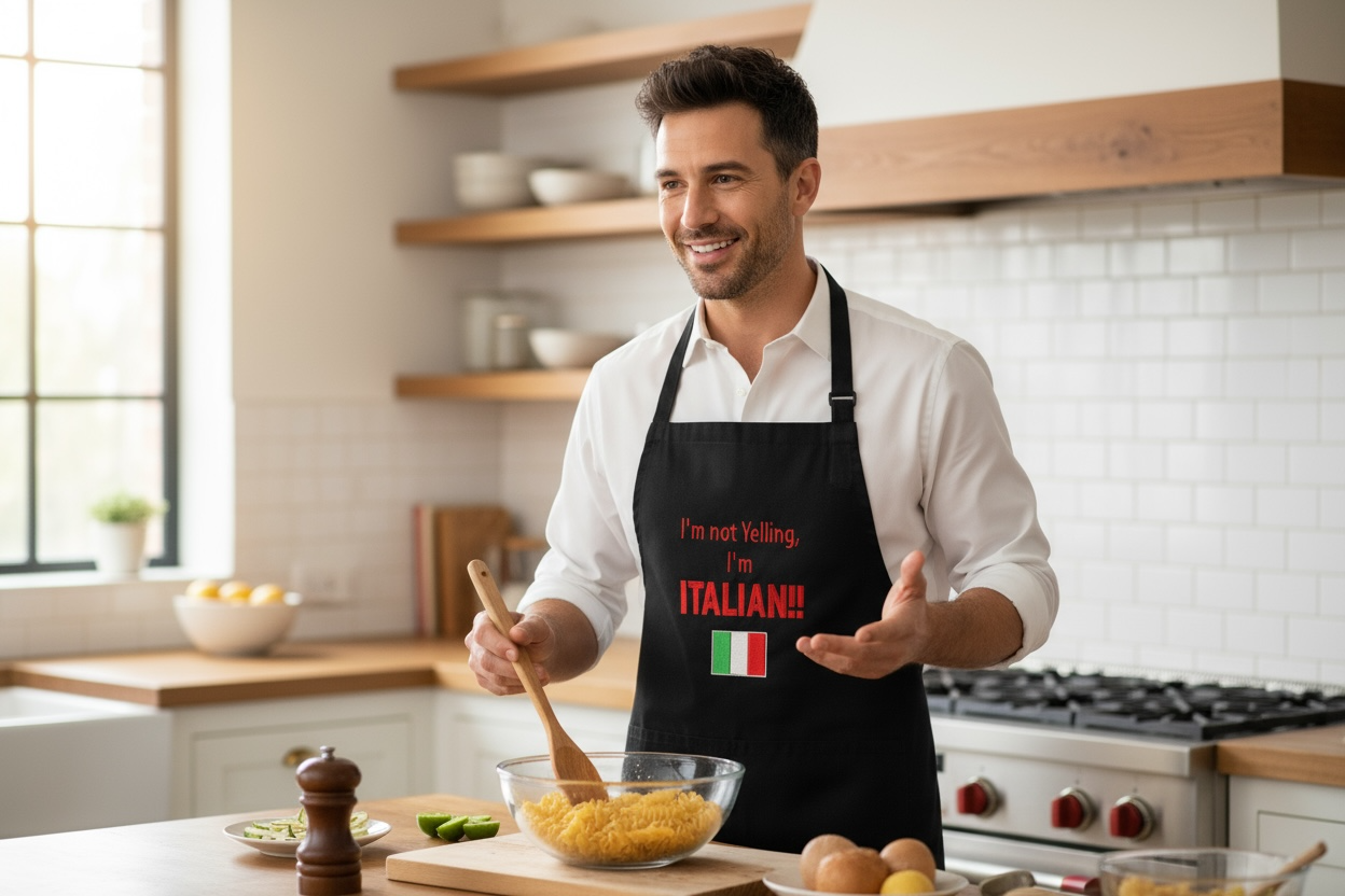 Personalized Italian Embroidered Apron: Funny Italian Gift -  I'm not yelling, I'm Italian - personalized aprons