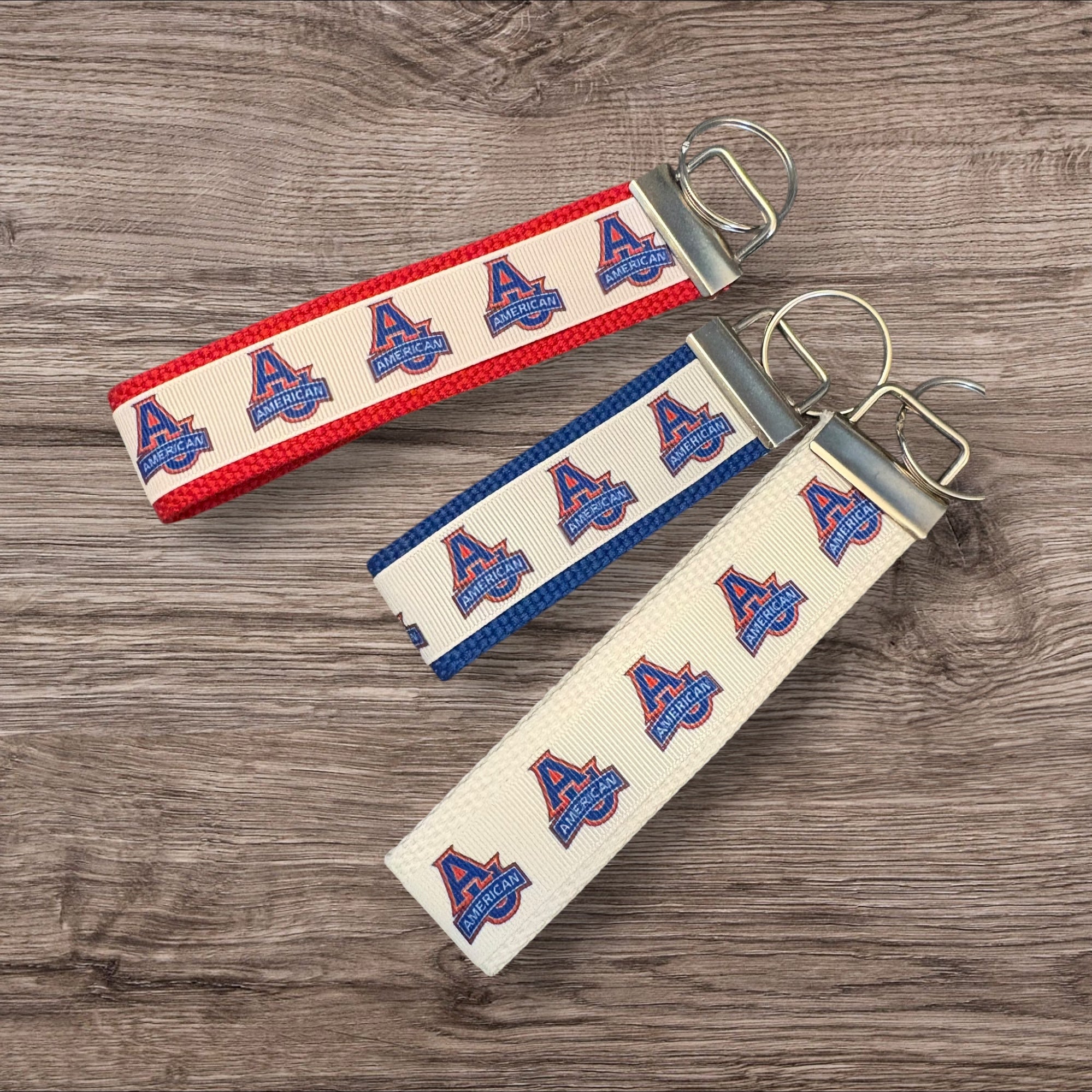 Personalized College / University inspired Key Fob  or  Wristlet American University - 2 sizes available  ** Free Embroidery Available**