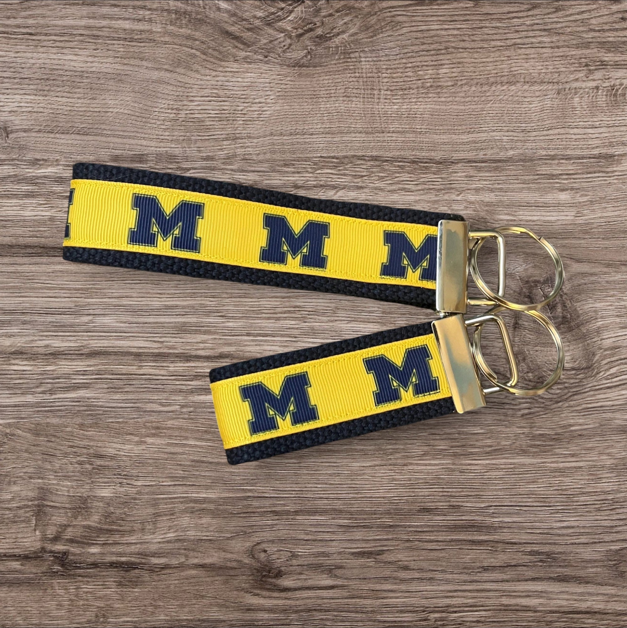 Personalized College  / University of Michigan Inspired Keychain, key fob, luggage, alumni, merch  -  University 2 sizes available  ** Free Embroidery**