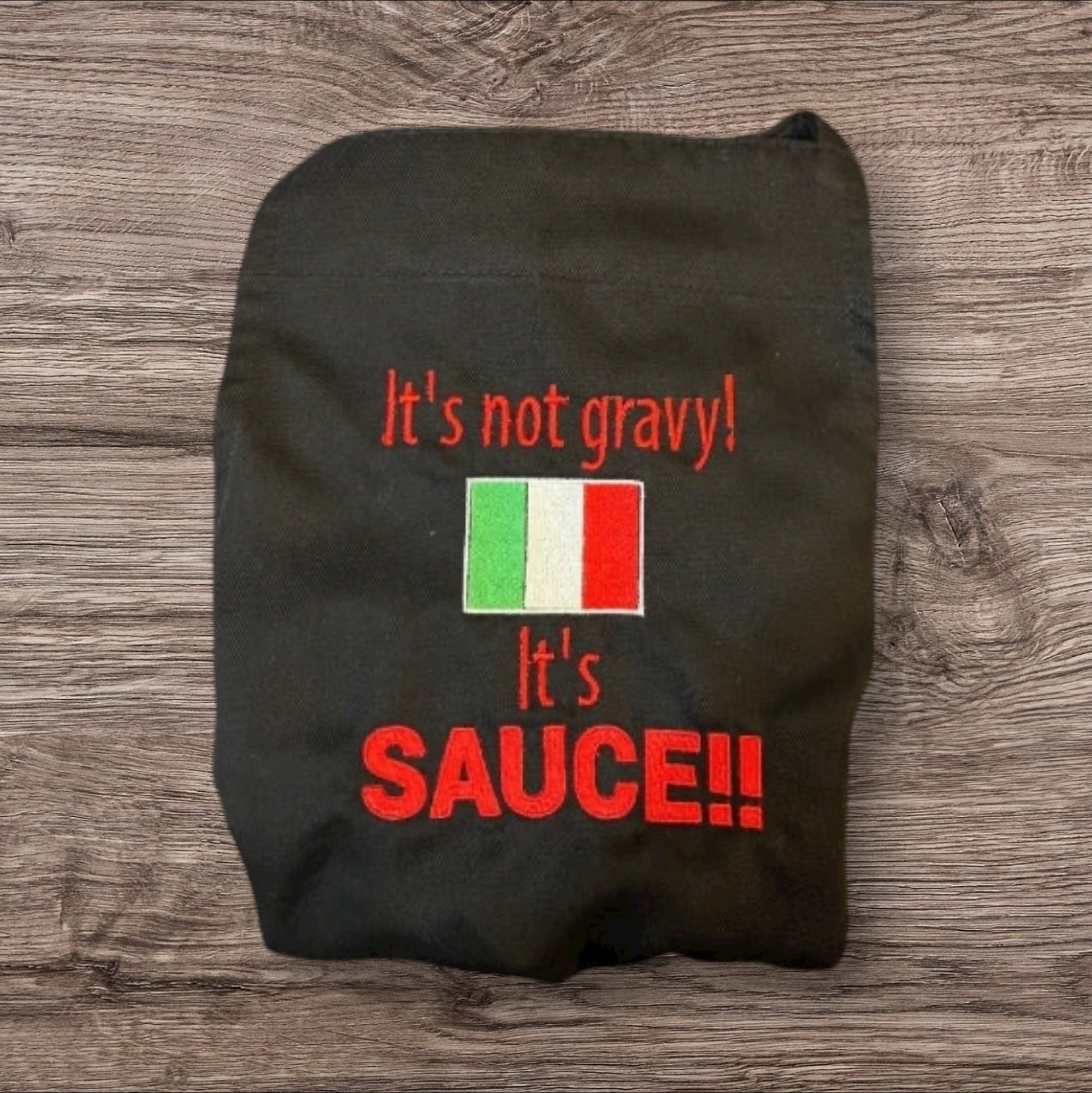 Italian Flag It’s Not Gravy, it’s Sauce - Embroidered FUNNY Aprons - FREE Personalization - adjustable -  2 colors Sauce or Gravy Debate