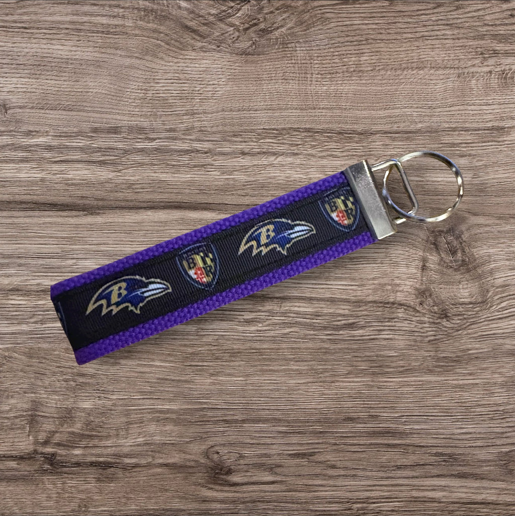 Baltimore Raven’s inspired Personalized  Key Fob wristlet  - 2 sizes available   FREE  personalization embroidery -  Football