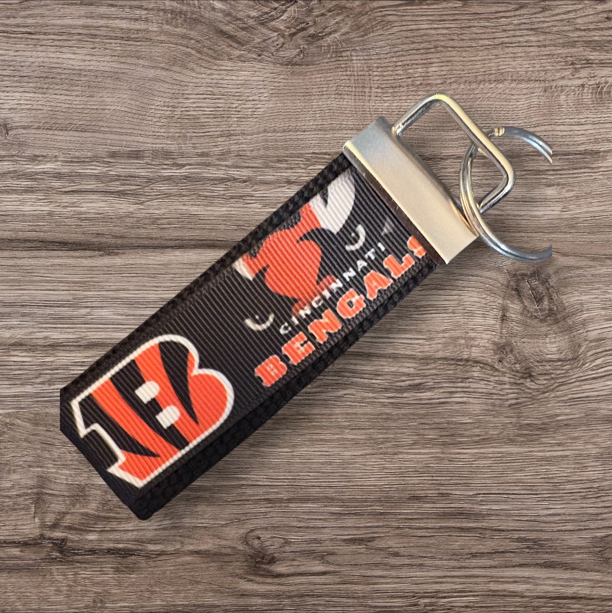 Cincinnati Bengals inspired Personalized  Key Fob wristlet  - 2 sizes available   FREE  personalization embroidery -  Football