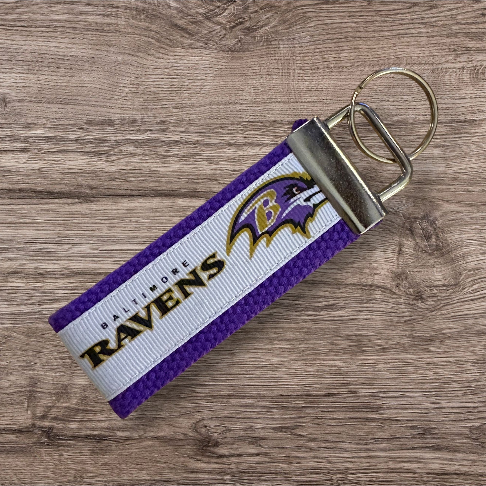 Baltimore Raven’s inspired Personalized  Key Fob wristlet  - 2 sizes available   FREE  personalization embroidery -  Football
