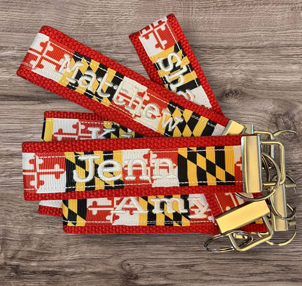 Personalized Maryland Flag Key Fob or Wristlet - 2 sizes available ** Free Embroidery Available**