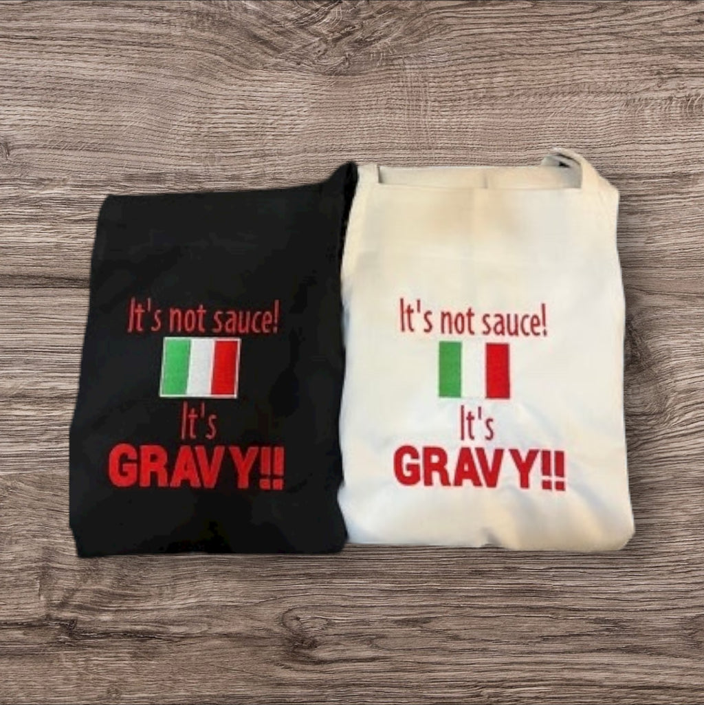 Italian Flag It’s Not Sauce, it’s Gravy - Embroidered FUNNY Aprons - FREE Personalization - adjustable -  2 colors Sauce or Gravy Debate
