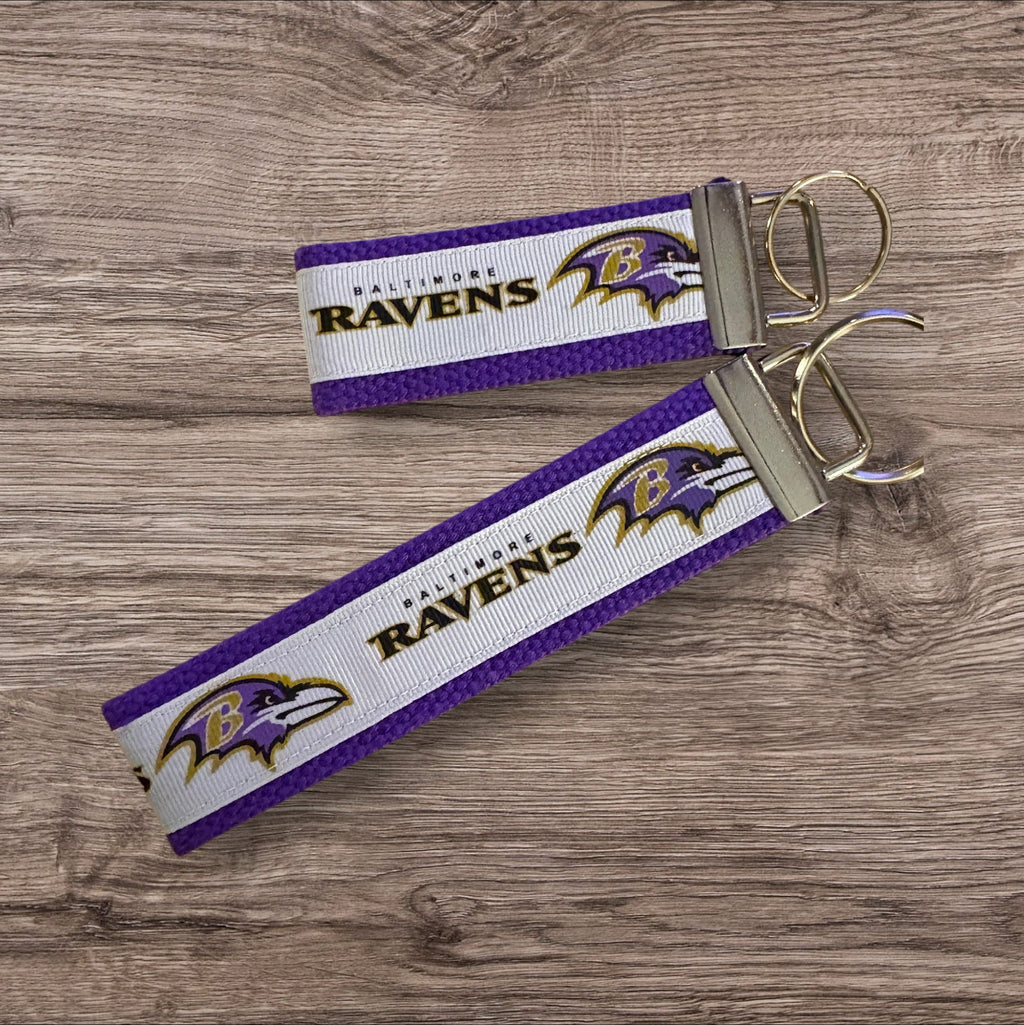 Baltimore Raven’s inspired Personalized  Key Fob wristlet  - 2 sizes available   FREE  personalization embroidery -  Football