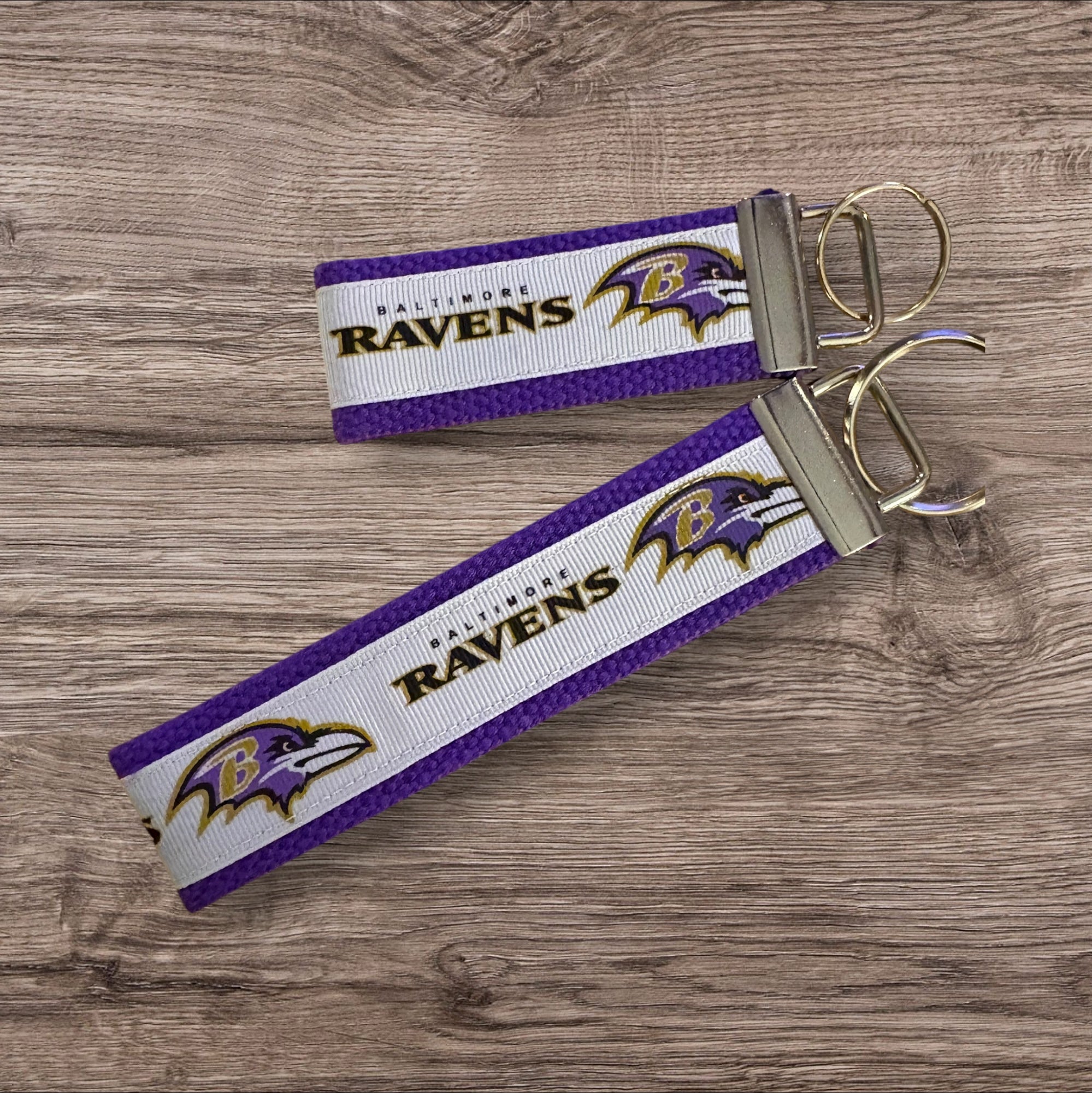 Baltimore Raven’s inspired Personalized  Key Fob wristlet  - 2 sizes available   FREE  personalization embroidery -  Football