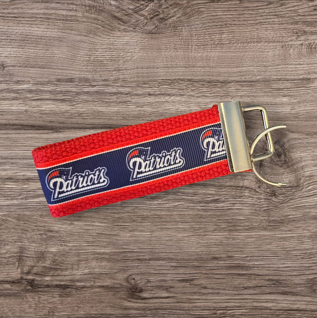 New England Patriots inspired Personalized  Key Fob wristlet  - 2 sizes available   FREE  personalization embroidery -  Football