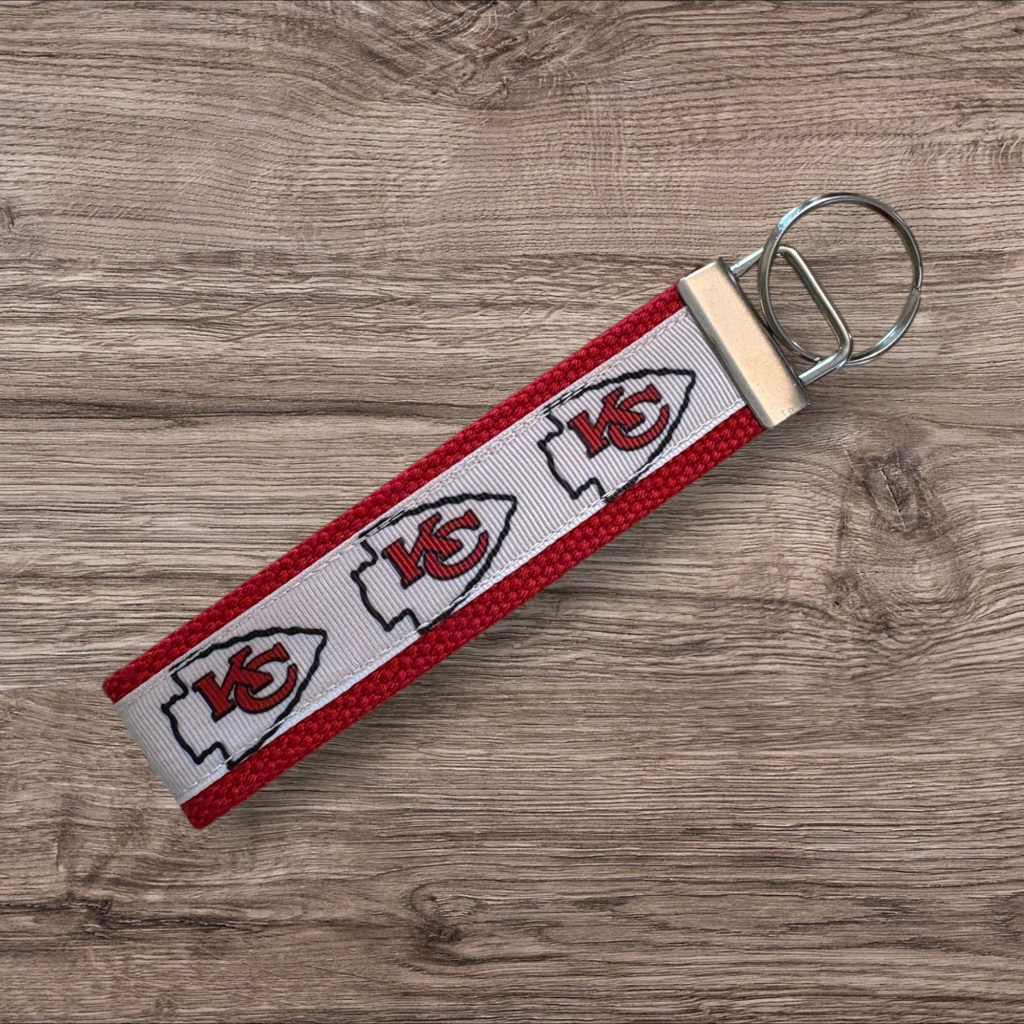 Kansas City Chiefs inspired Personalized  Key Fob wristlet  - 2 sizes available   FREE  personalization embroidery -  Football