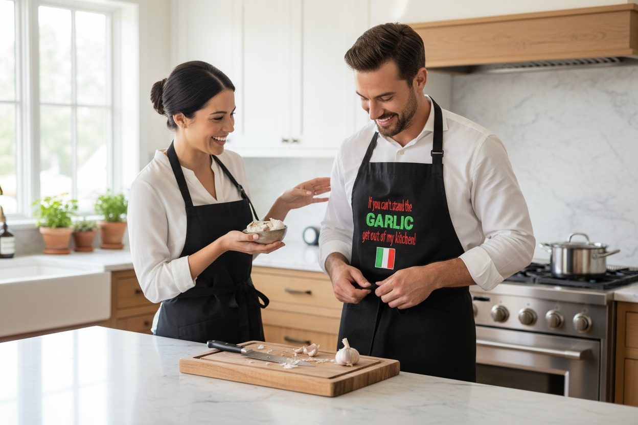 Personalized Funny Apron: If You Can't Stand the Garlic, Get out of my kitchen!   Embroidered Design -  Italian Funny Apron