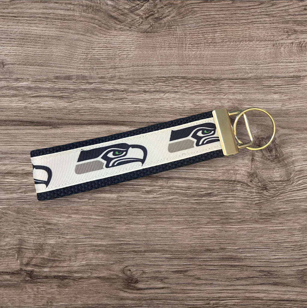 Seattle Seahawks inspired Personalized  Key Fob wristlet  - 2 sizes available   FREE  personalization embroidery -  Football