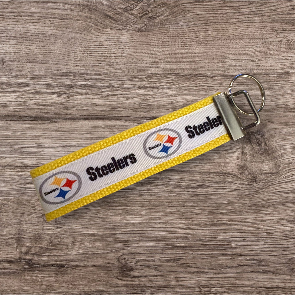 Pittsburgh Steelers inspired Personalized  Key Fob wristlet  - 2 sizes available   FREE  personalization embroidery -  Football