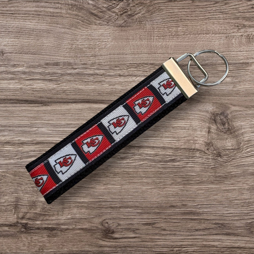 Kansas City Chiefs inspired Personalized  Key Fob wristlet  - 2 sizes available   FREE  personalization embroidery -  Football