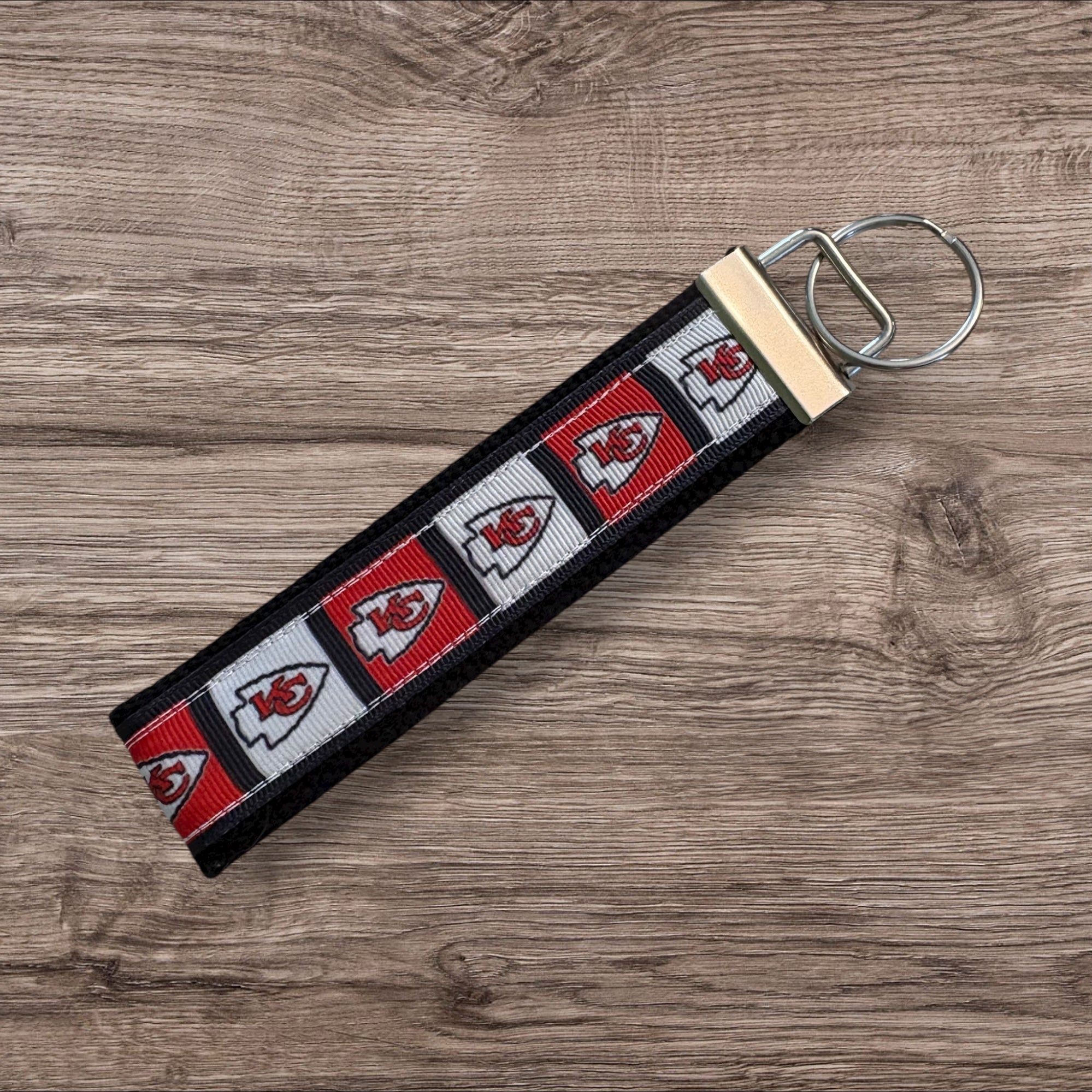 Kansas City Chiefs inspired Personalized  Key Fob wristlet  - 2 sizes available   FREE  personalization embroidery -  Football
