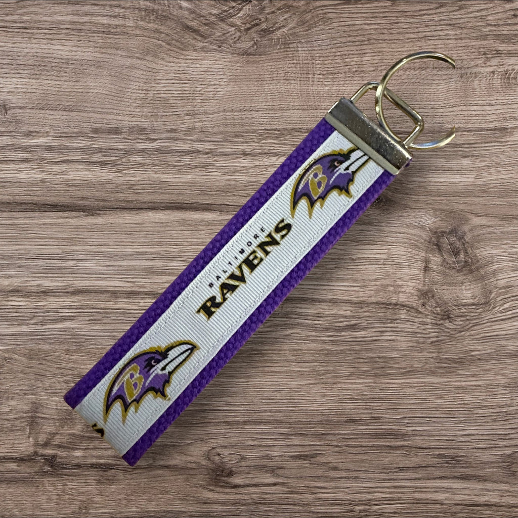 Baltimore Raven’s inspired Personalized  Key Fob wristlet  - 2 sizes available   FREE  personalization embroidery -  Football