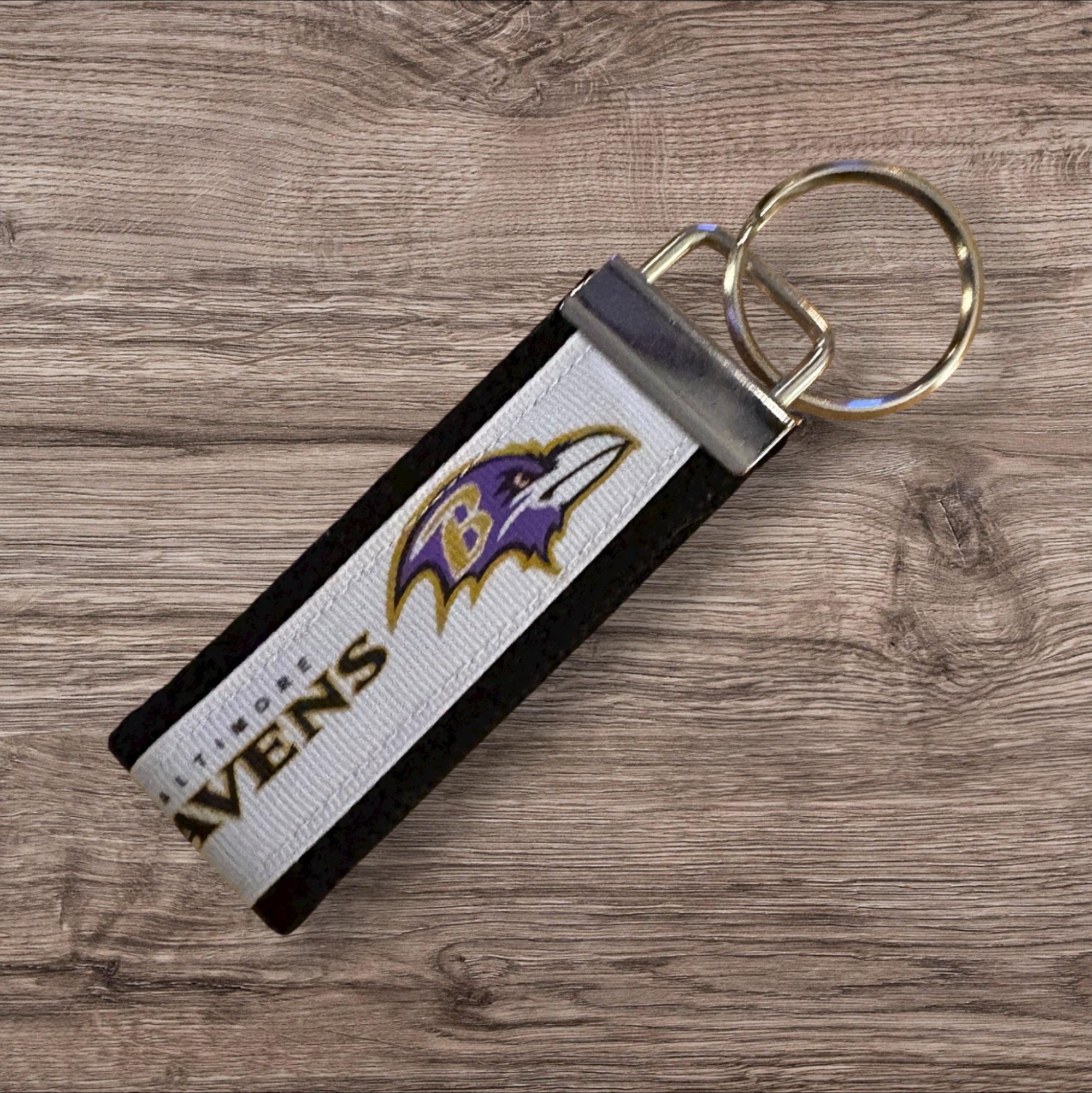 Baltimore Raven’s inspired Personalized  Key Fob wristlet  - 2 sizes available   FREE  personalization embroidery -  Football