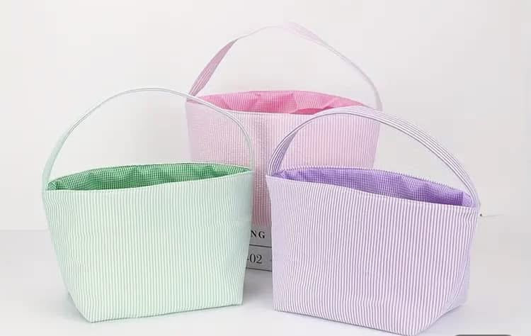 Personalized, Embroidered Seersucker Easter Basket, Easter Gift Basket, Baby Gift Basket, Embroidered Seersucker Gift Basket