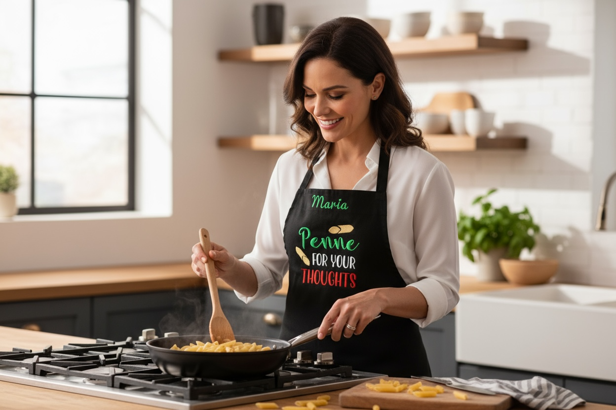 Personalized Embroidered Apron: Penne For Your Thoughts, Italian Funny Apron
